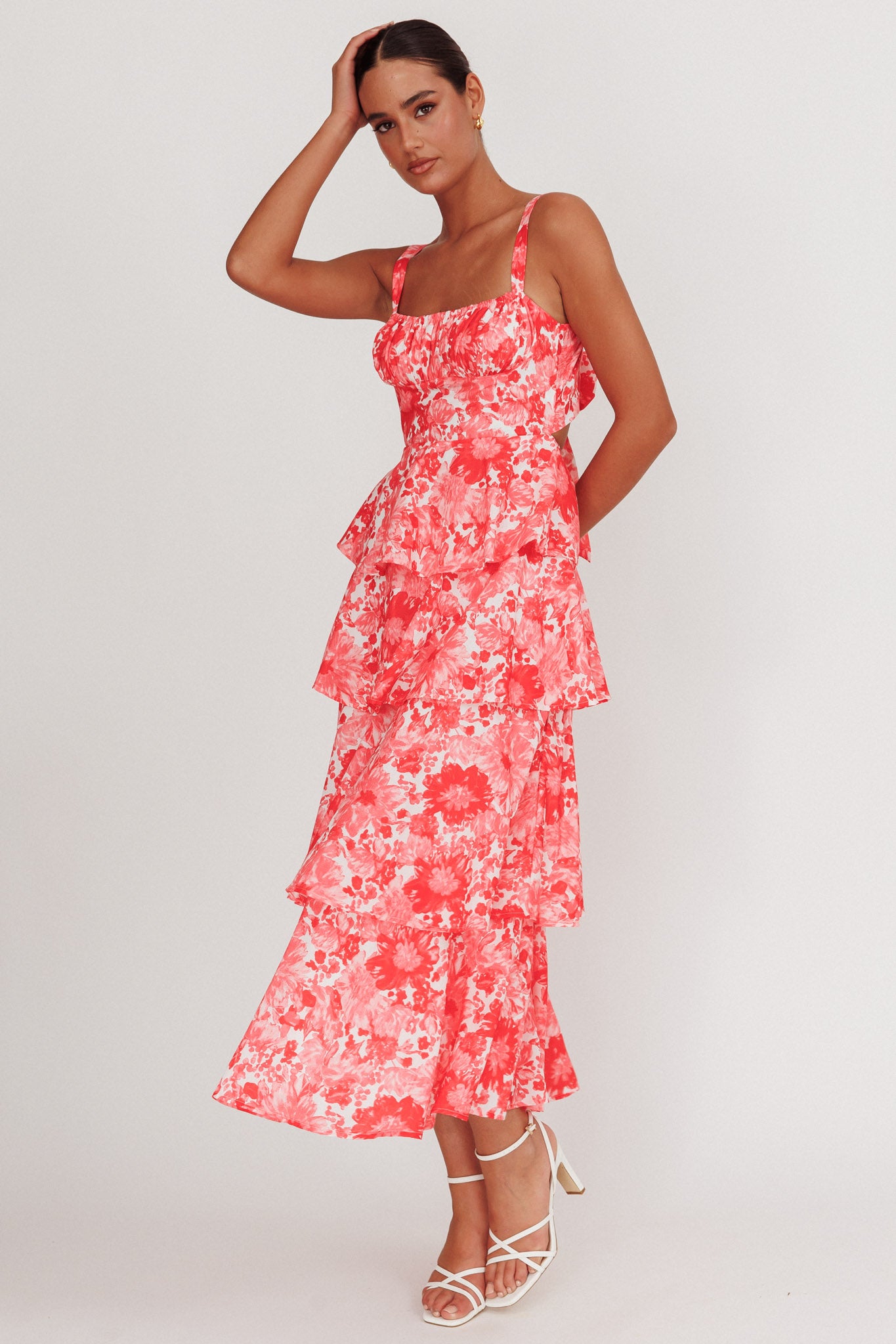 Provence Bloom Tiered Floral Maxi Dress Pink by Selfie Leslie