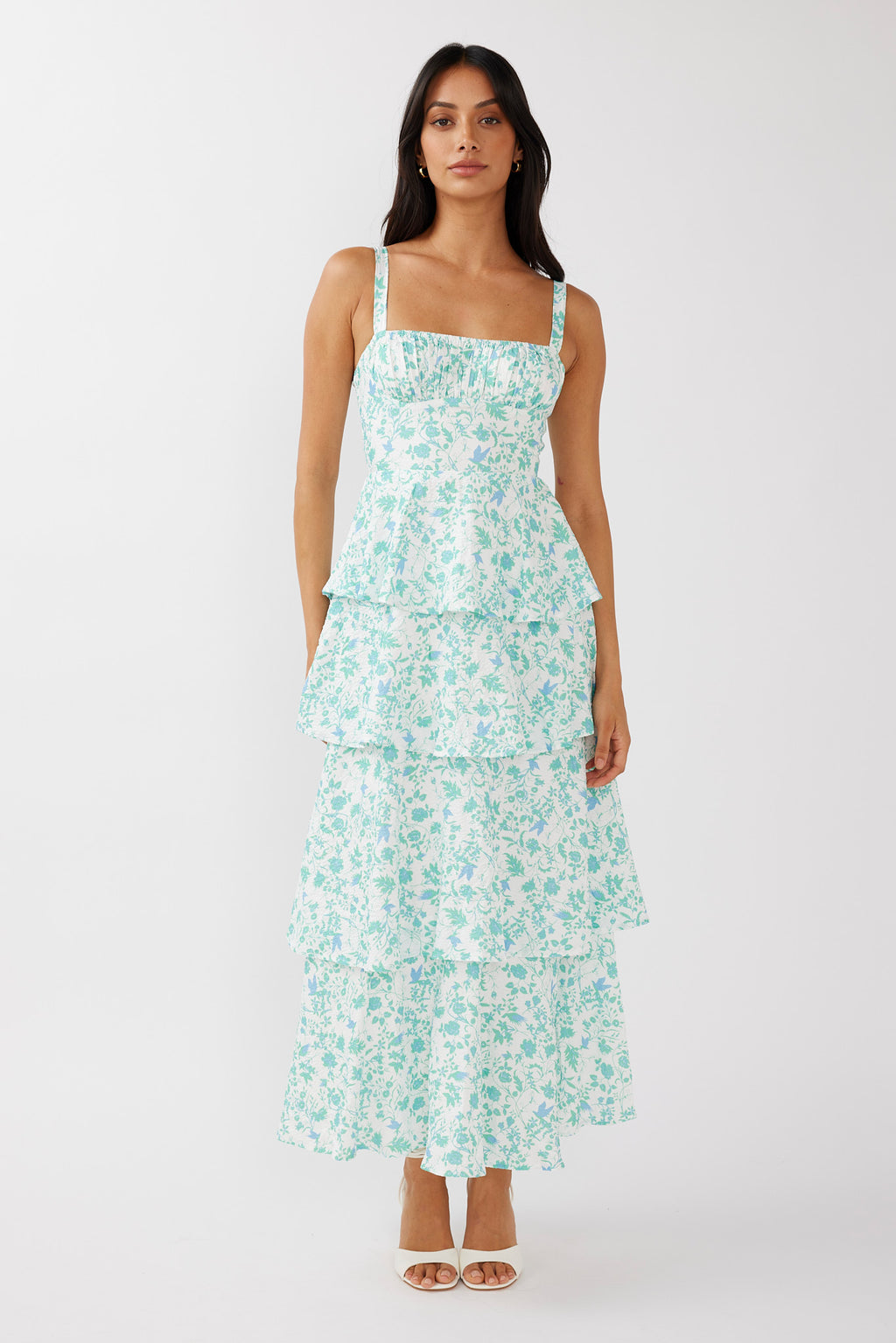 Provence Bloom Tiered Midi Dress Floral Green by Selfie Leslie