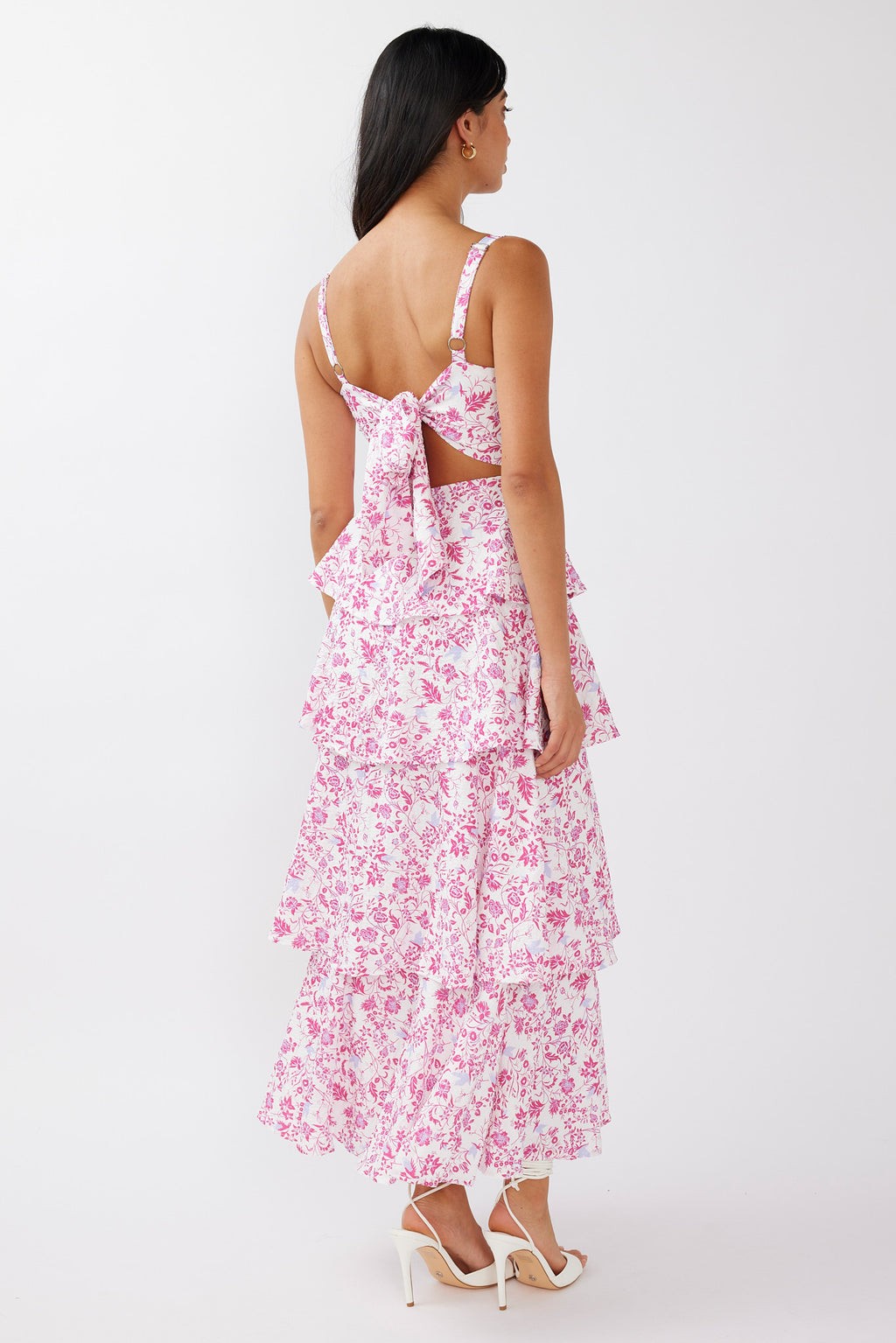 Provence Bloom Tiered Midi Dress Floral Pink by Selfie Leslie