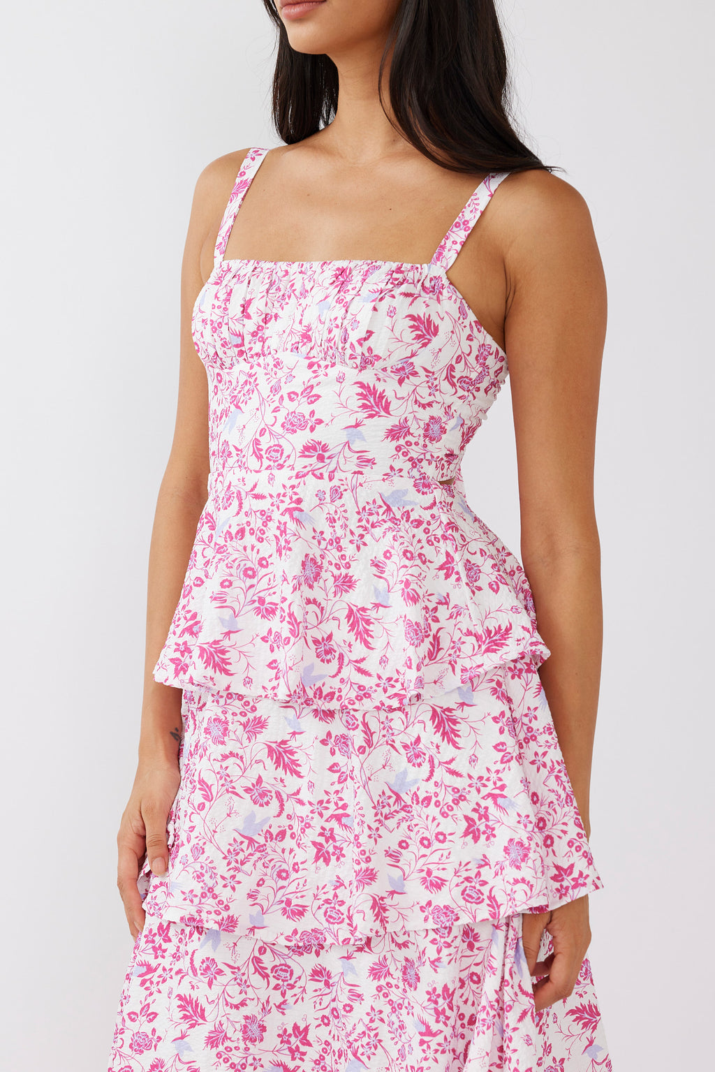 Provence Bloom Tiered Midi Dress Floral Pink by Selfie Leslie