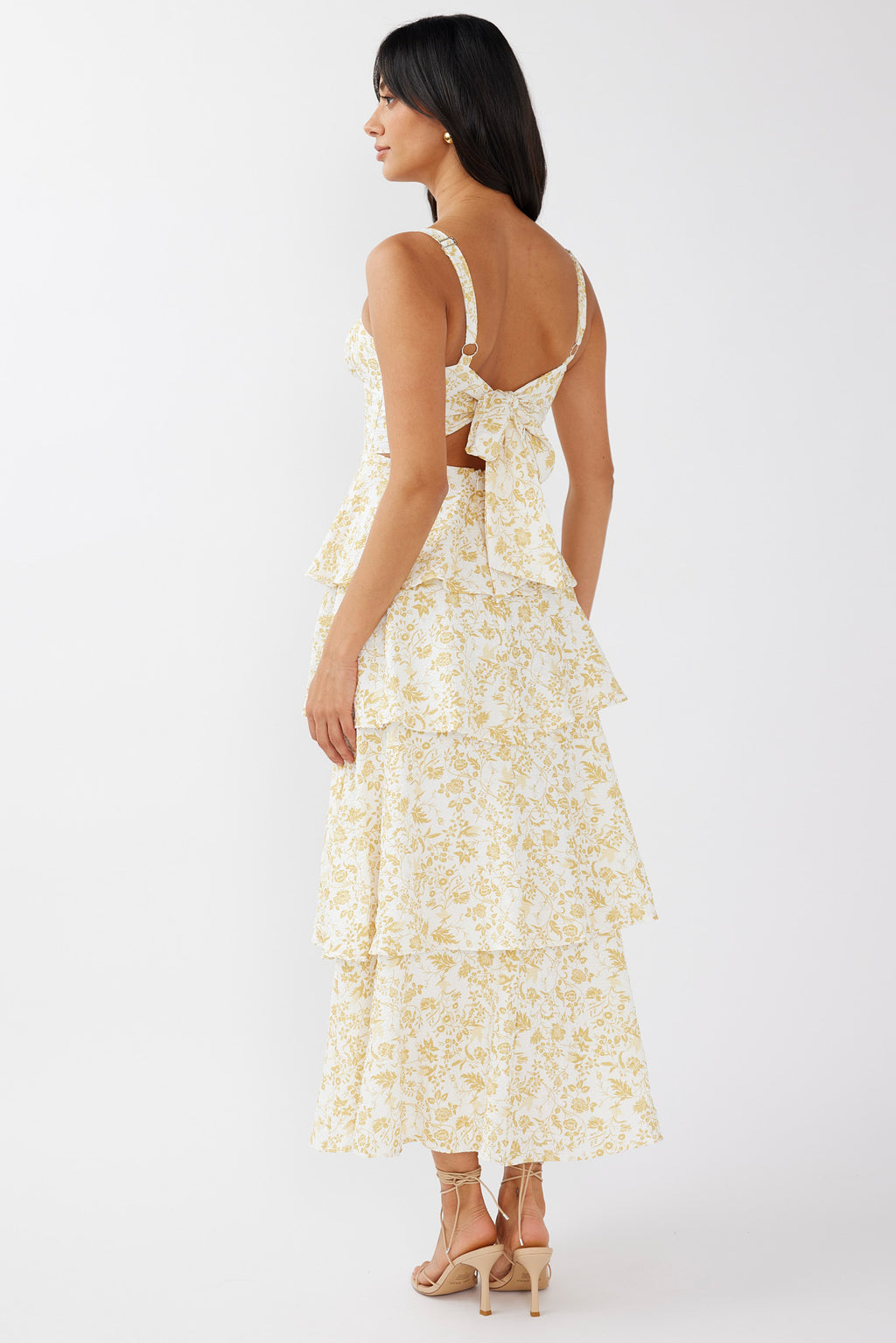 Provence Bloom Tiered Midi Dress Floral Yellow by Selfie Leslie
