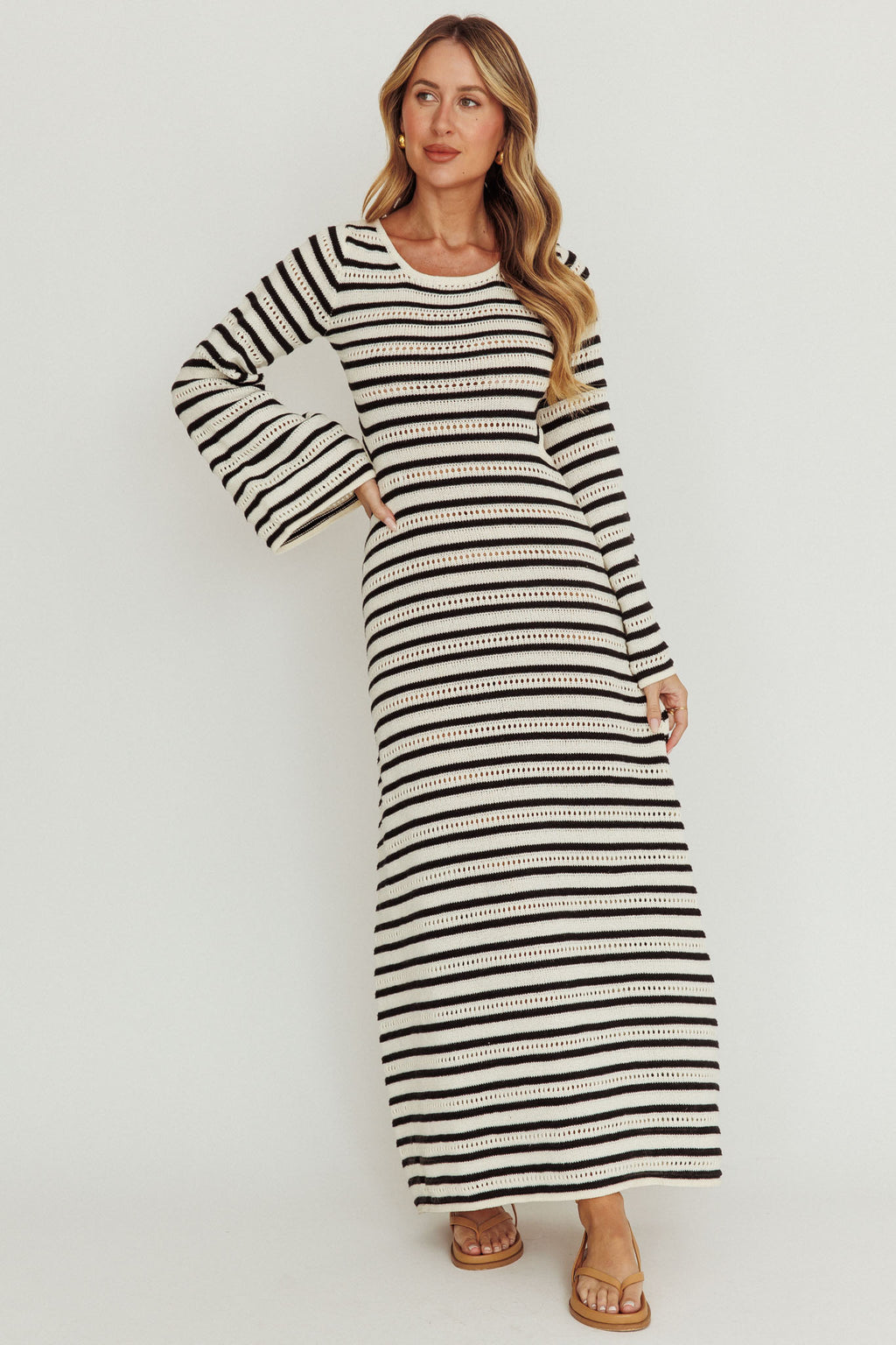 long sleeve cut out maxi dress in beige Long-Sleeve Cutout Twist Maxi Dress