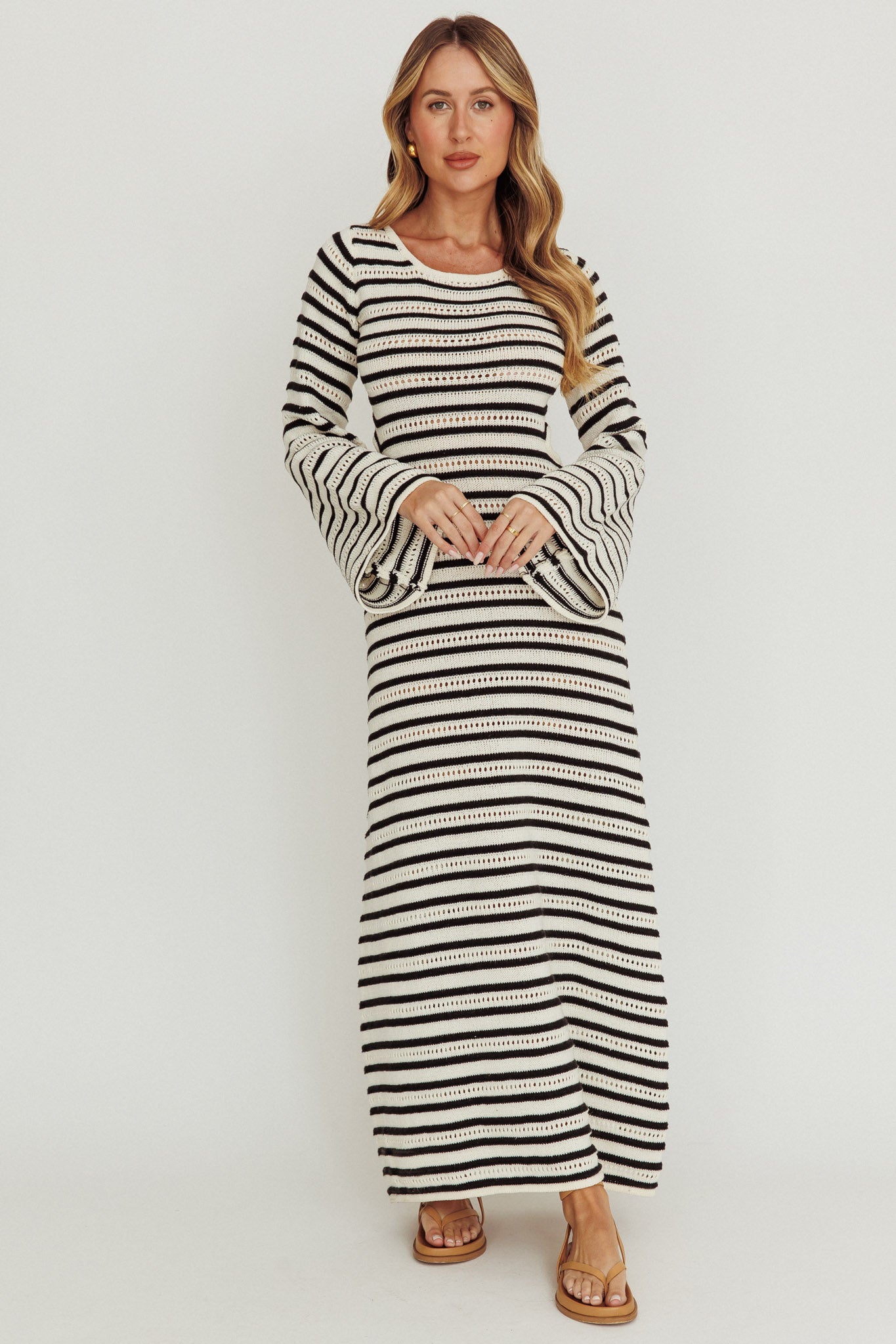 long sleeve cut out maxi dress Meredith Long Sleeve Cut-Out Maxi Dress Cream Black