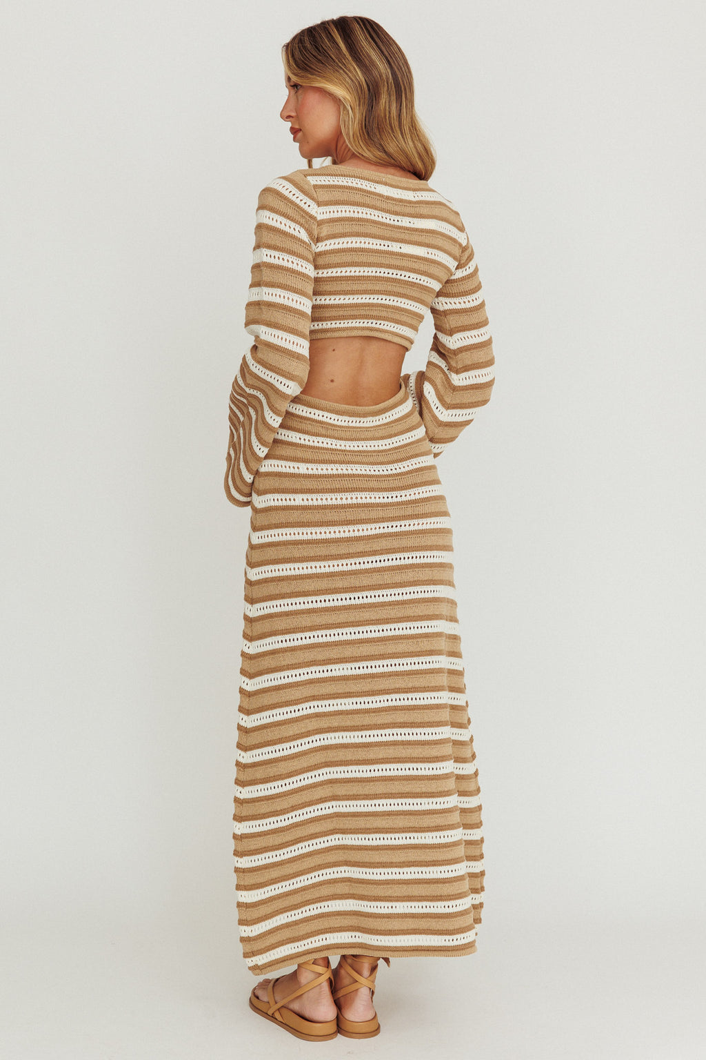 Meredith Long Sleeve Cut-Out Maxi Dress Chocolate - S