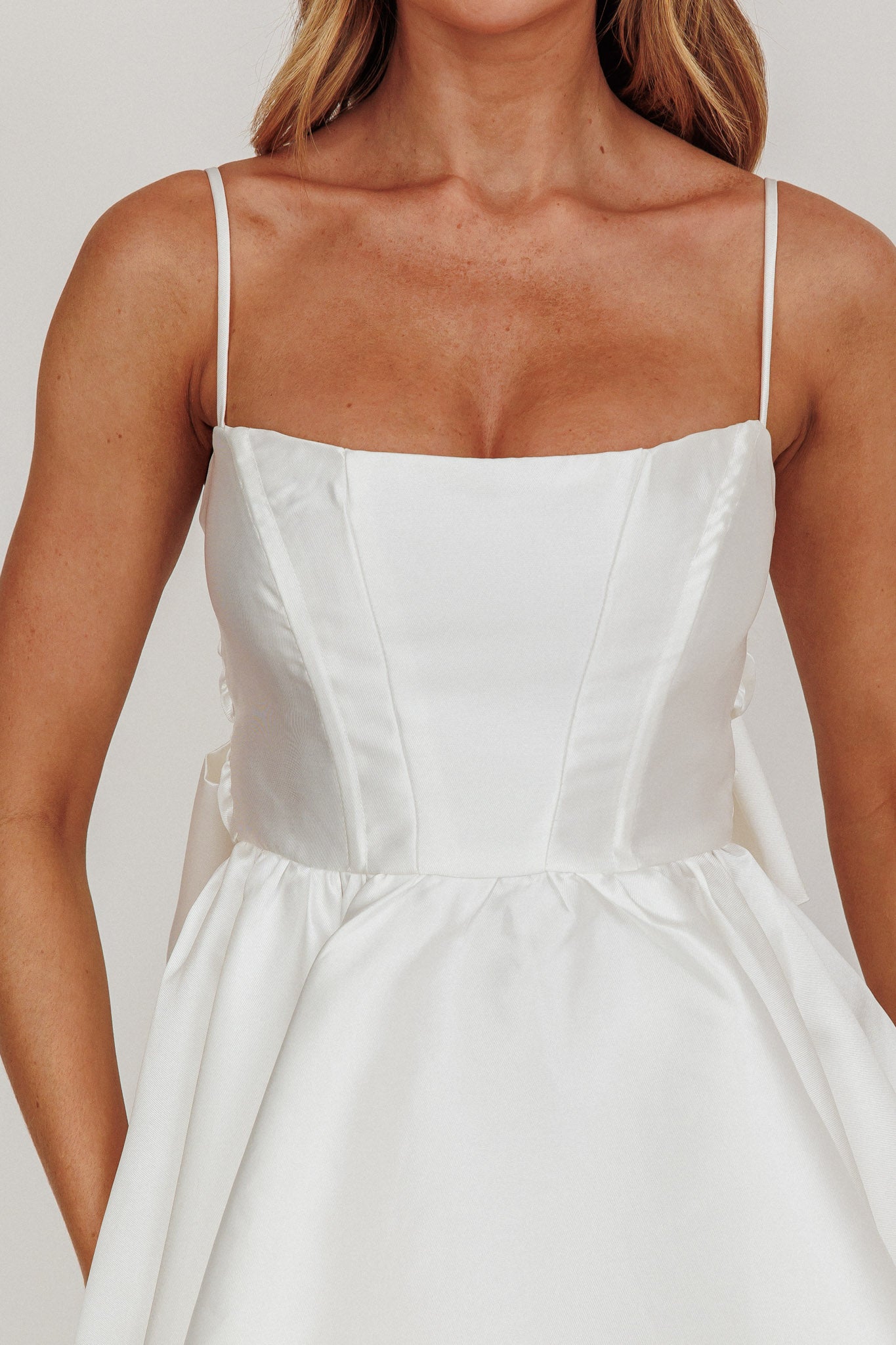 Athens Flared Bow Mini Dress White Athens Flared Bow Mini Dress White