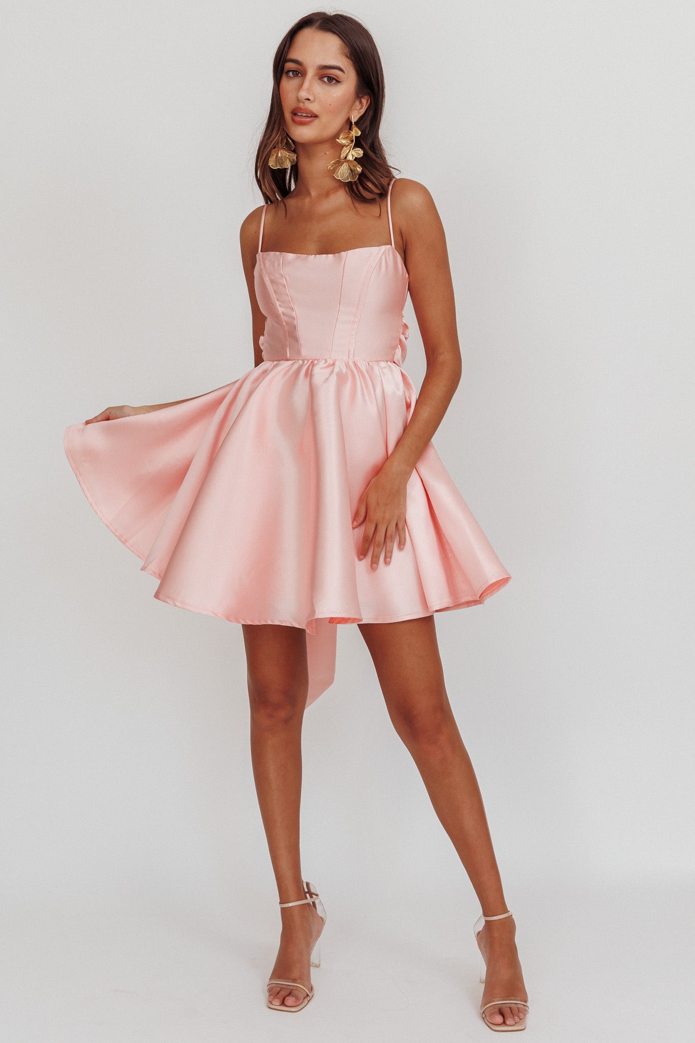 Athens Flared Bow Mini Dress Blush | Selfie Leslie