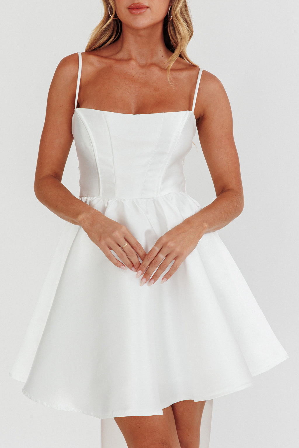 Athens Flared Bow Mini Dress White by Selfie Leslie