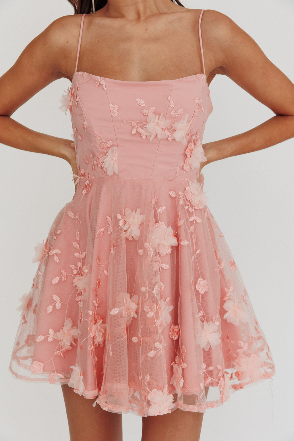 Athens Floral Bow Mini Dress Pink by Selfie Leslie