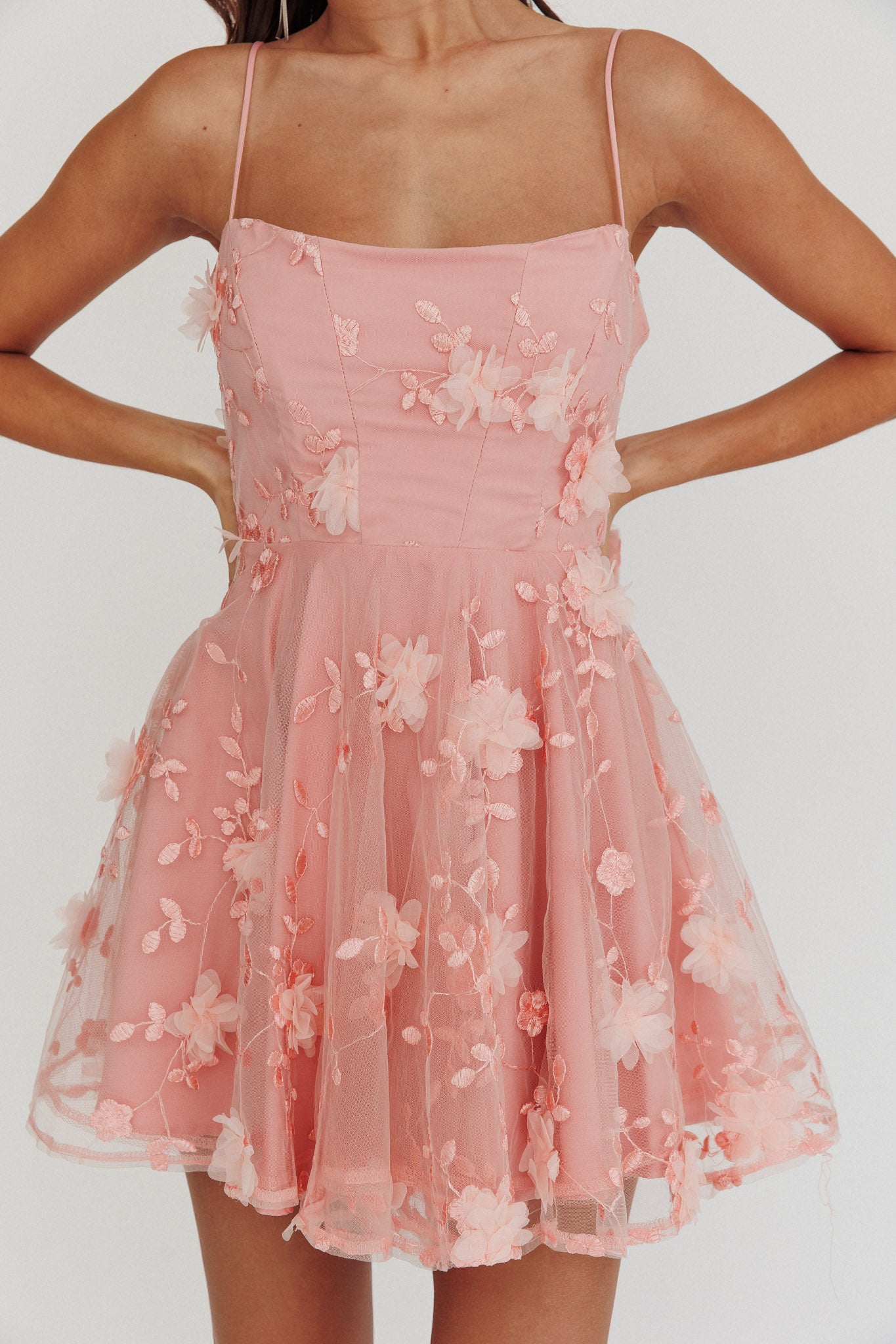 Athens Floral Bow Mini Dress Pink by Selfie Leslie