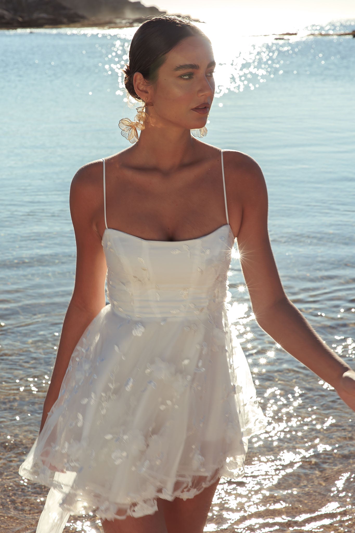 Shop the Athens Floral Bow Mini Dress White