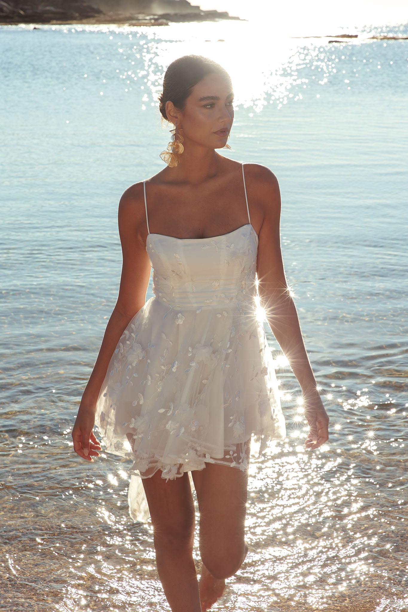 Athens Floral Bow Mini Dress White Athens Floral Bow Mini Dress White