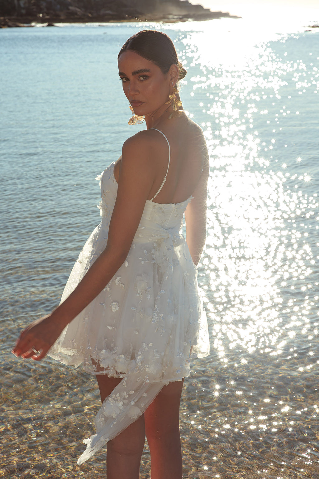 Athens Floral Bow Mini Dress White by Selfie Leslie