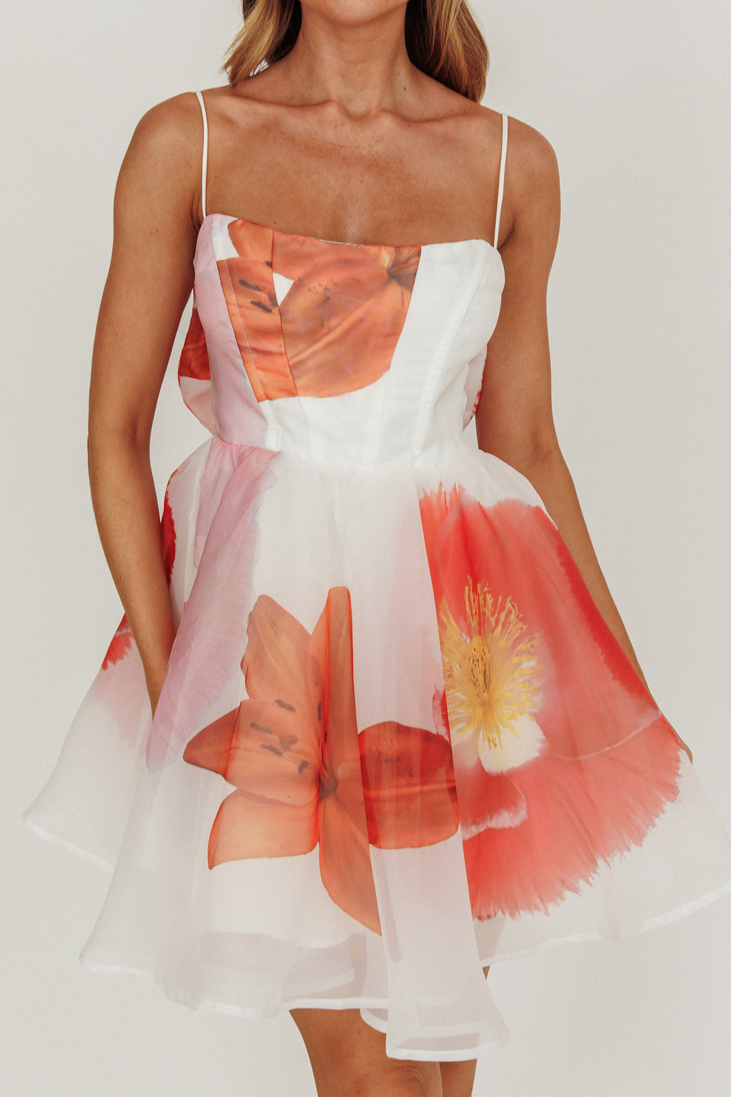 Athens Flared Bow Mini Dress Off White by Selfie Leslie