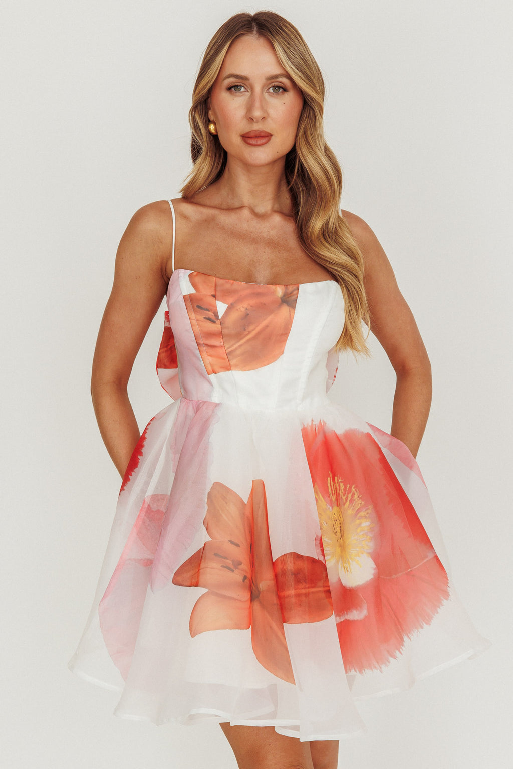 Athens Flared Bow Mini Dress Off White by Selfie Leslie