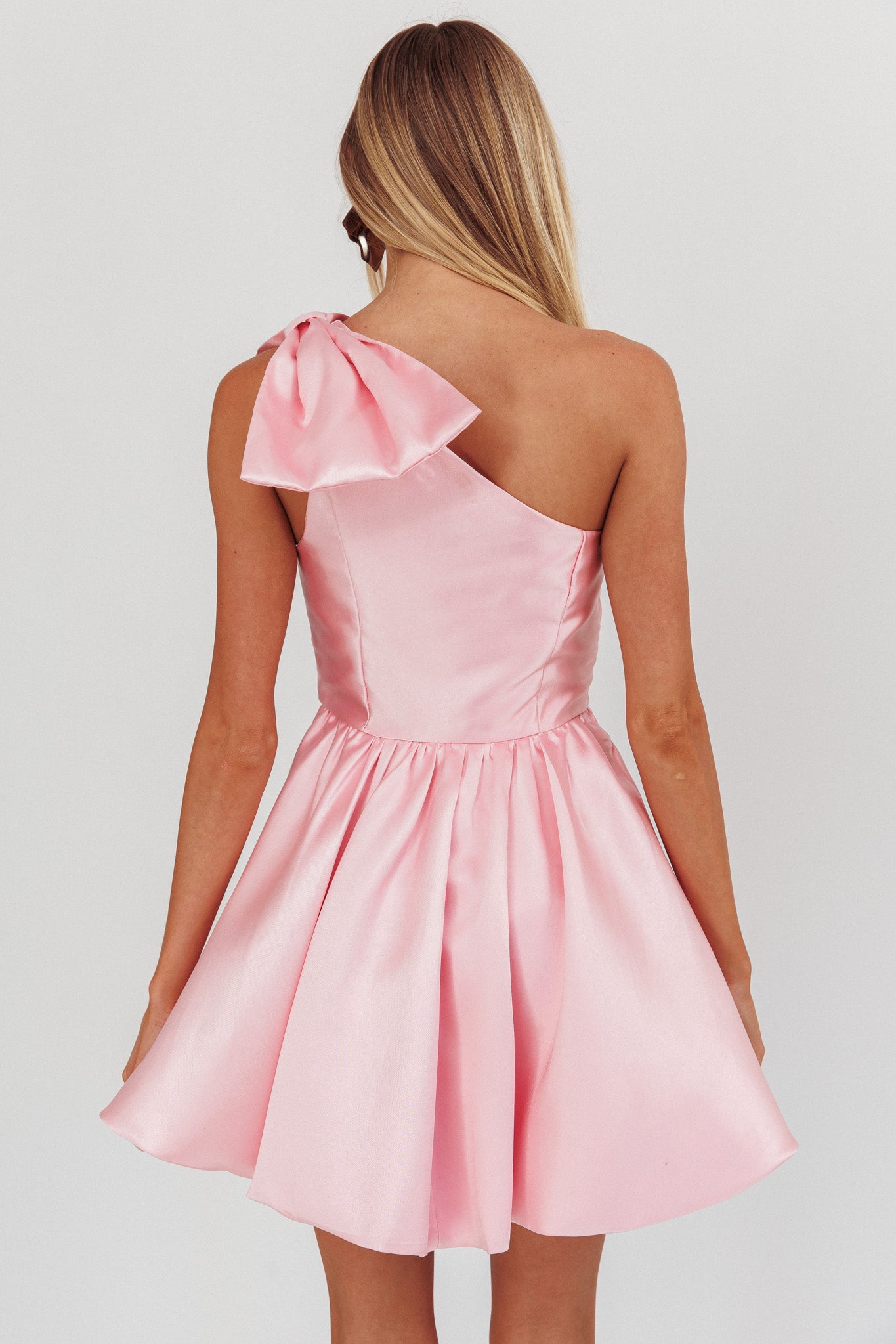 Athens Shoulder Bow Bubble Hem Mini Dress Blush by Selfie Leslie