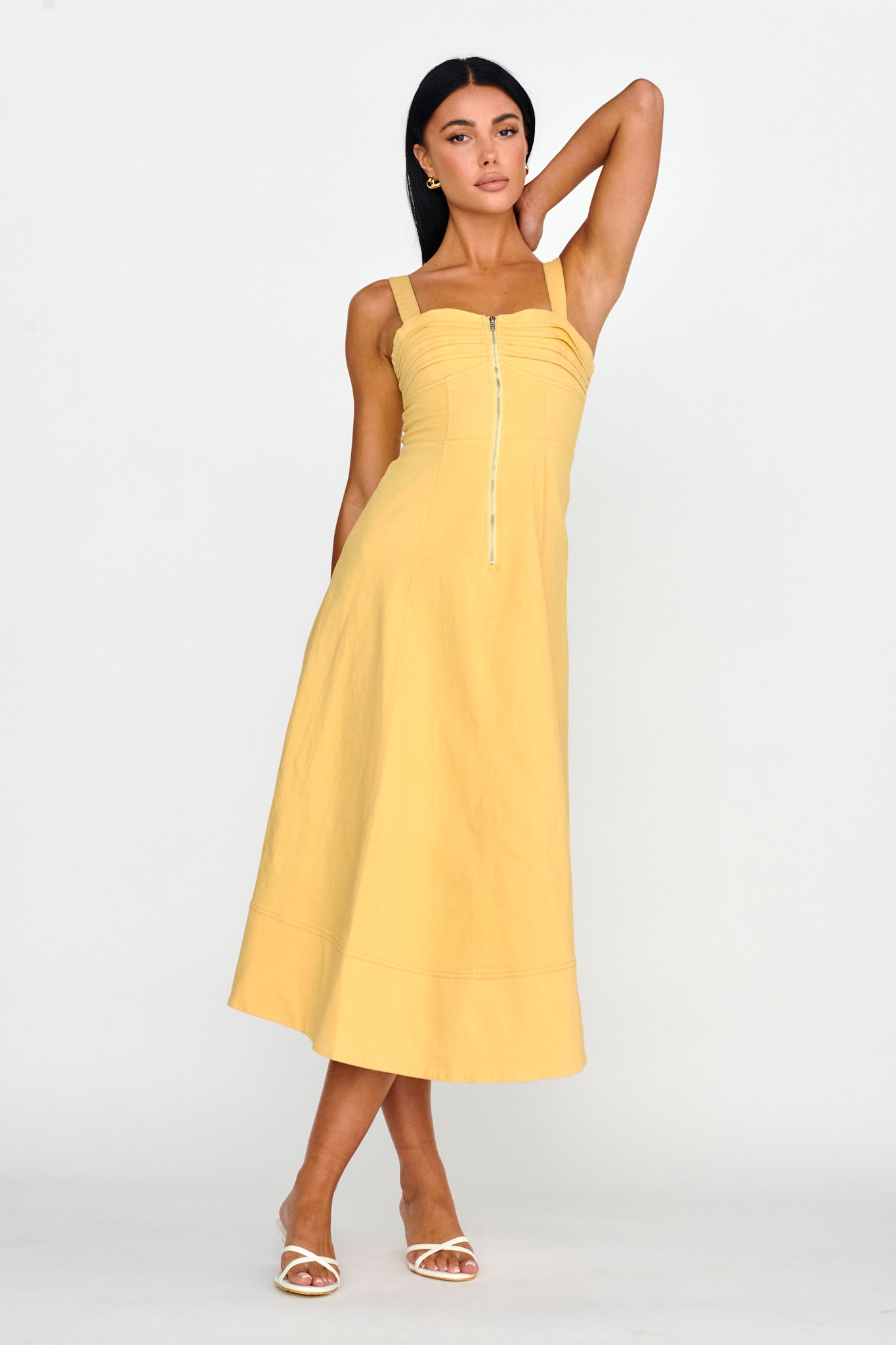 Emilio Pleated Bust A-Line Midi Dress Yellow by Selfie Leslie