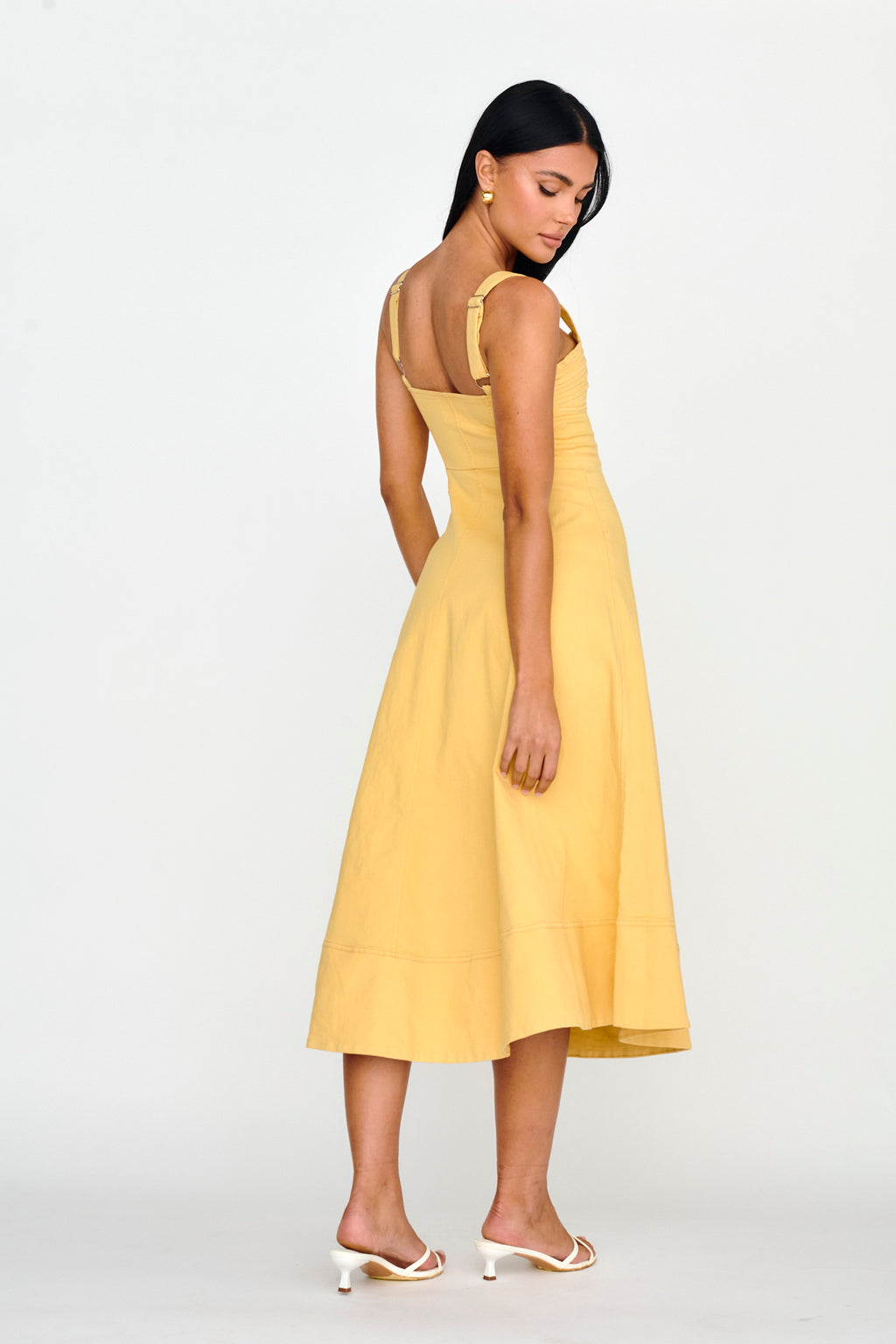 Emilio Pleated Bust A-Line Midi Dress Yellow by Selfie Leslie