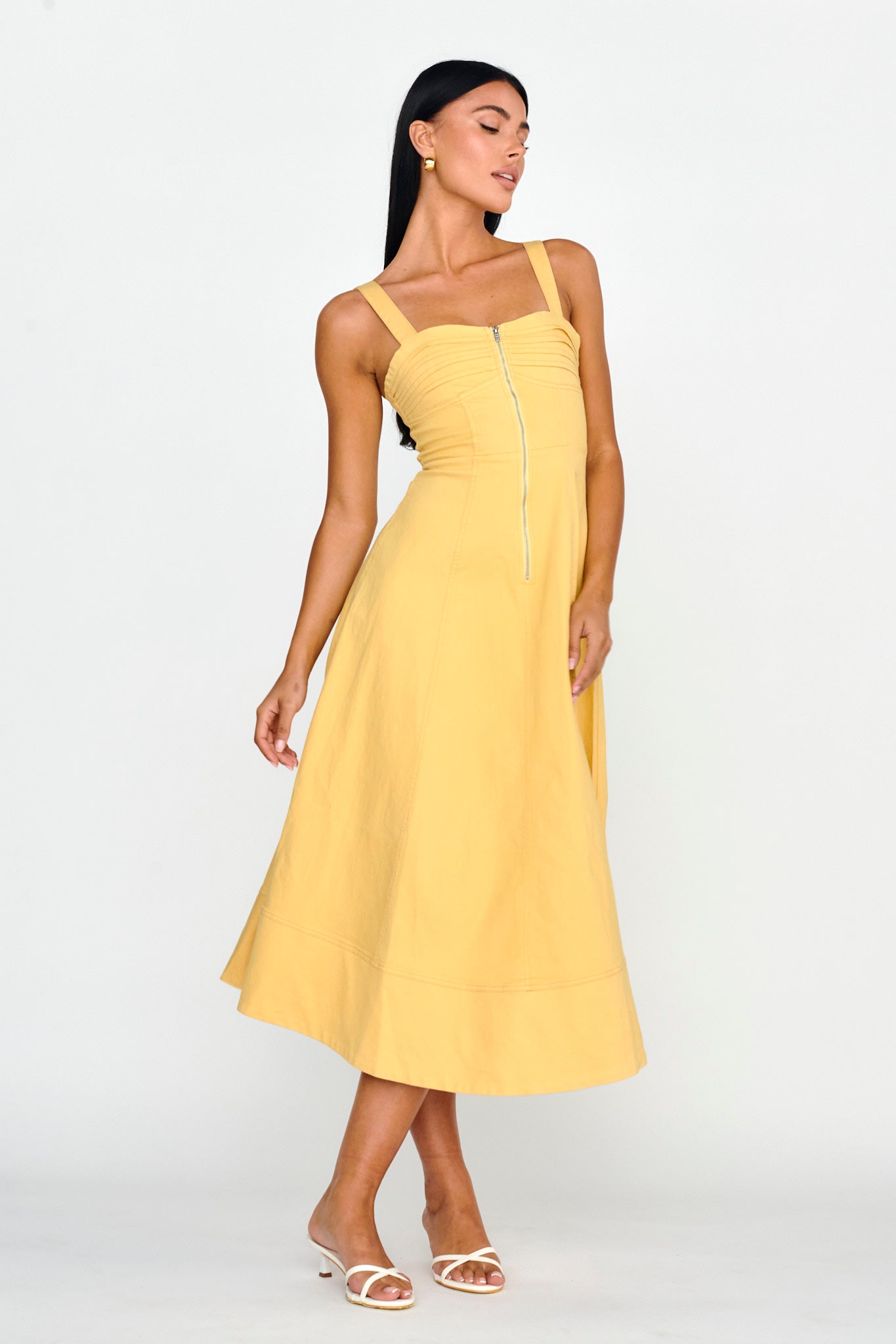 Emilio Pleated Bust A-Line Midi Dress Yellow by Selfie Leslie