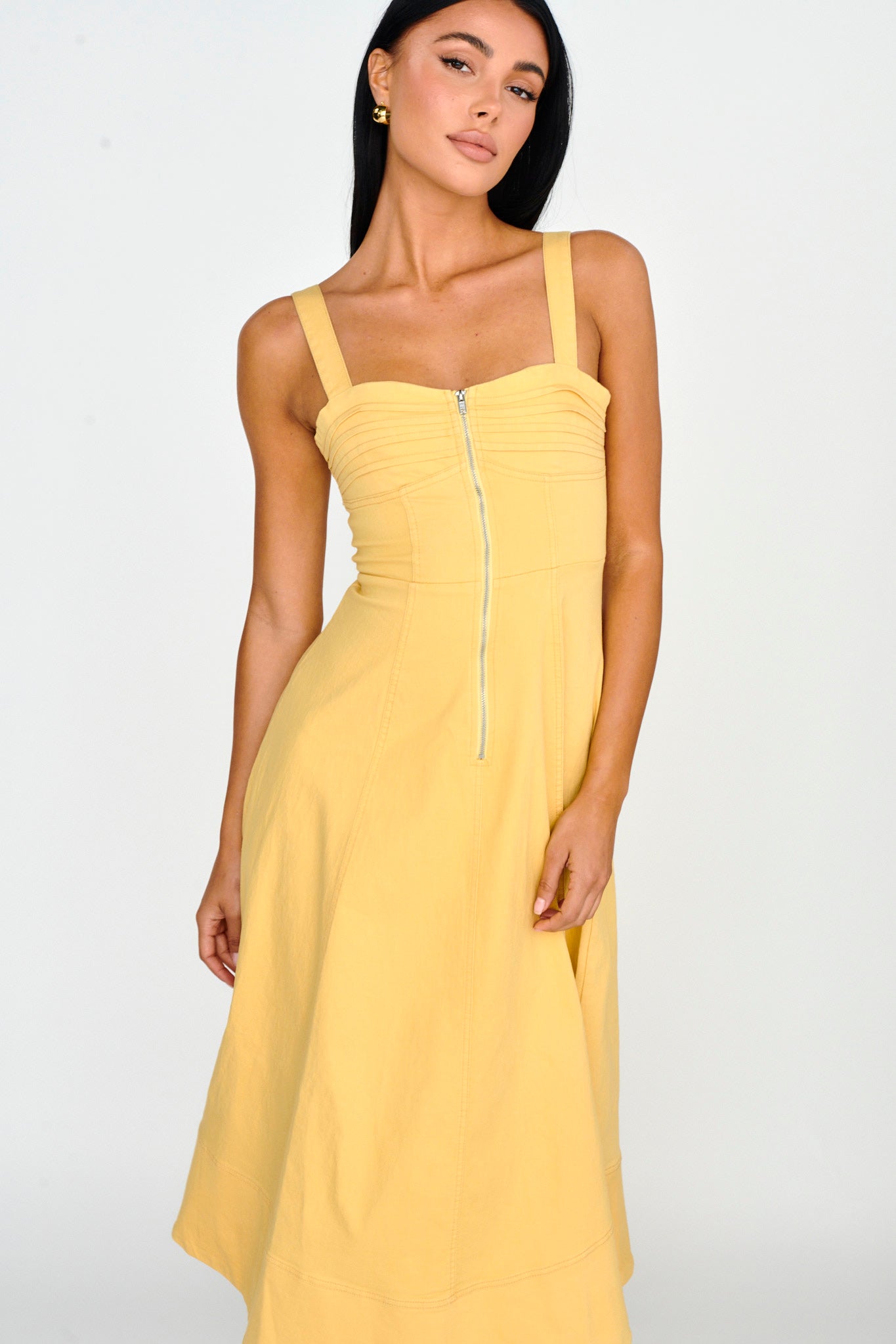 Emilio Pleated Bust A-Line Midi Dress Yellow by Selfie Leslie