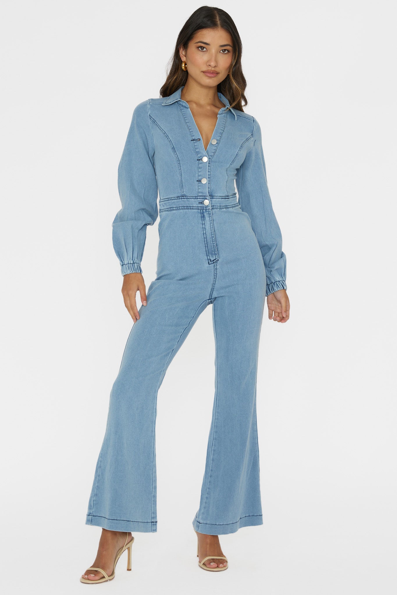 Shop the Emilio Long Sleeve Jumpsuit Denim Blue