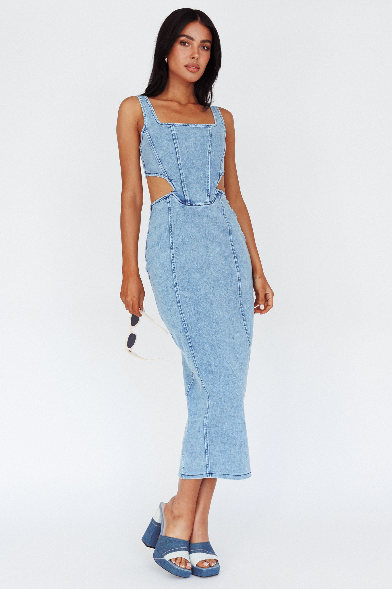 Kainani Cut-Out Waist Midi Dress Denim Blue by Selfie Leslie