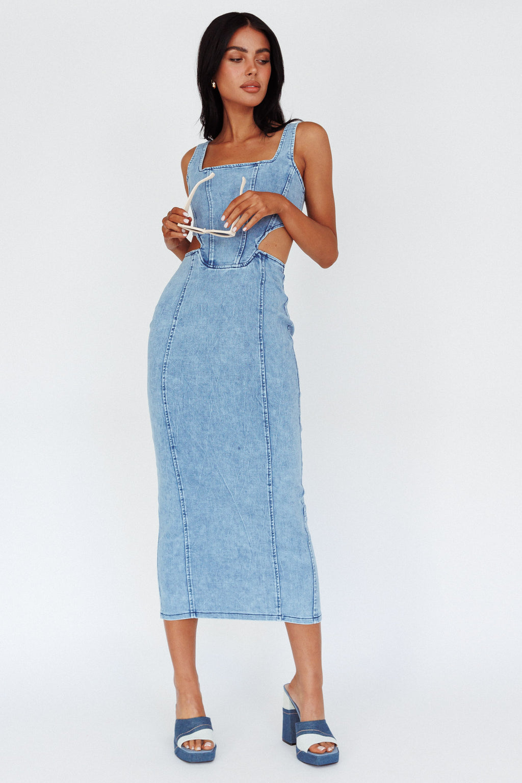 Kainani Cut-Out Waist Midi Dress Denim Blue by Selfie Leslie