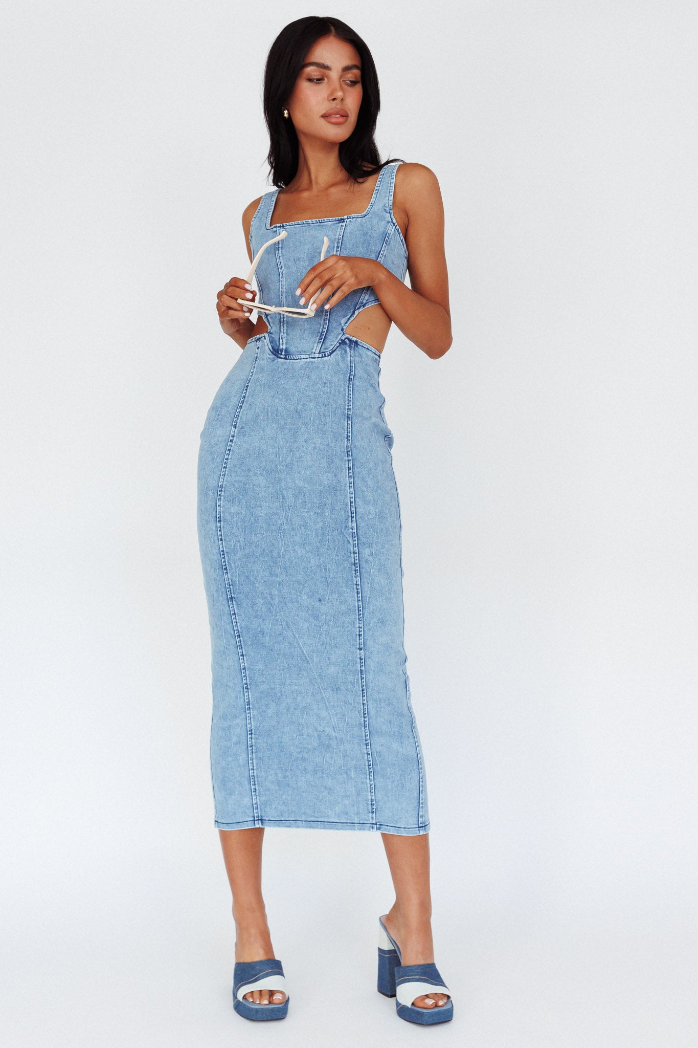 Kainani Cut-Out Waist Midi Dress Denim Blue by Selfie Leslie