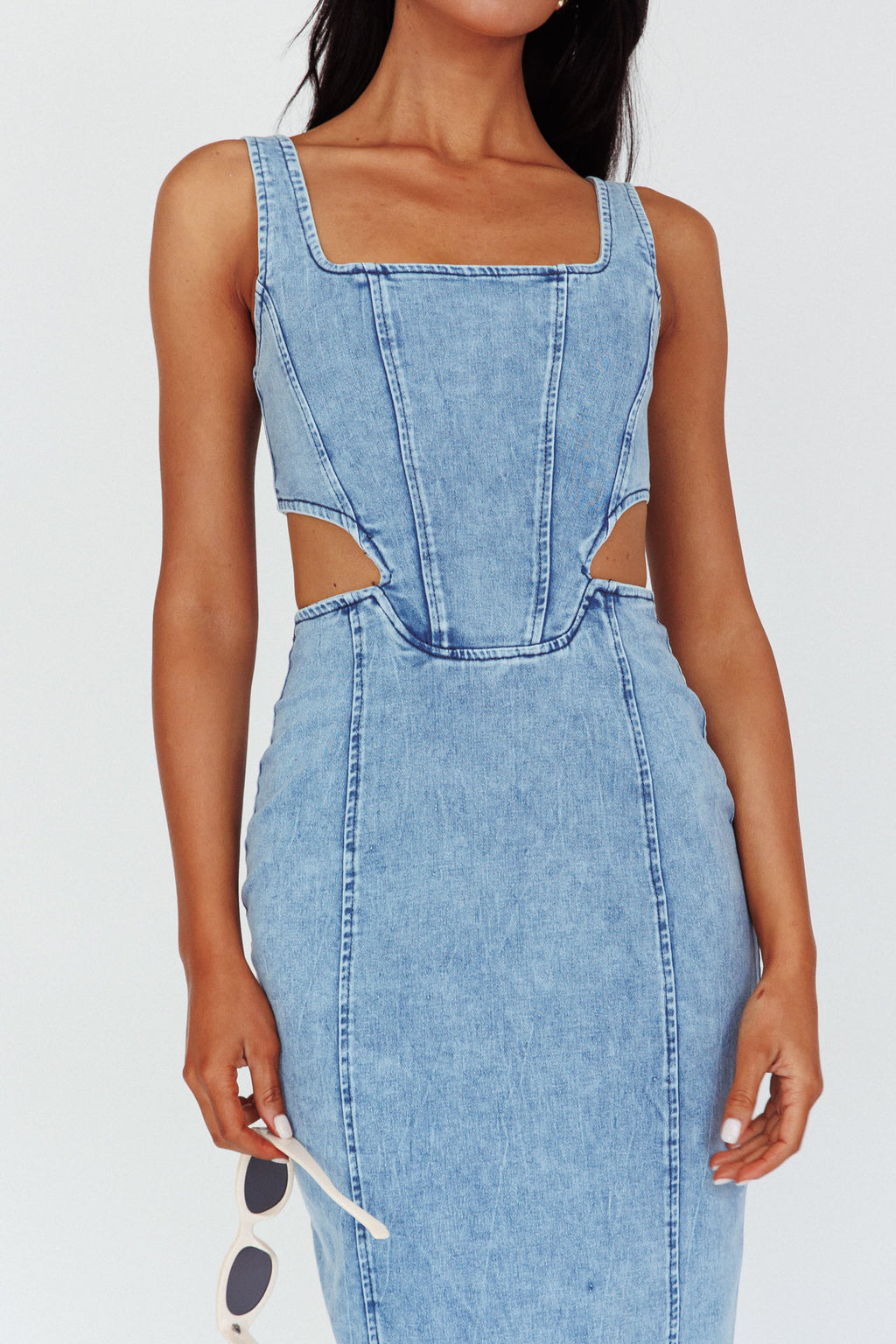 Kainani Cut-Out Waist Midi Dress Denim Blue by Selfie Leslie