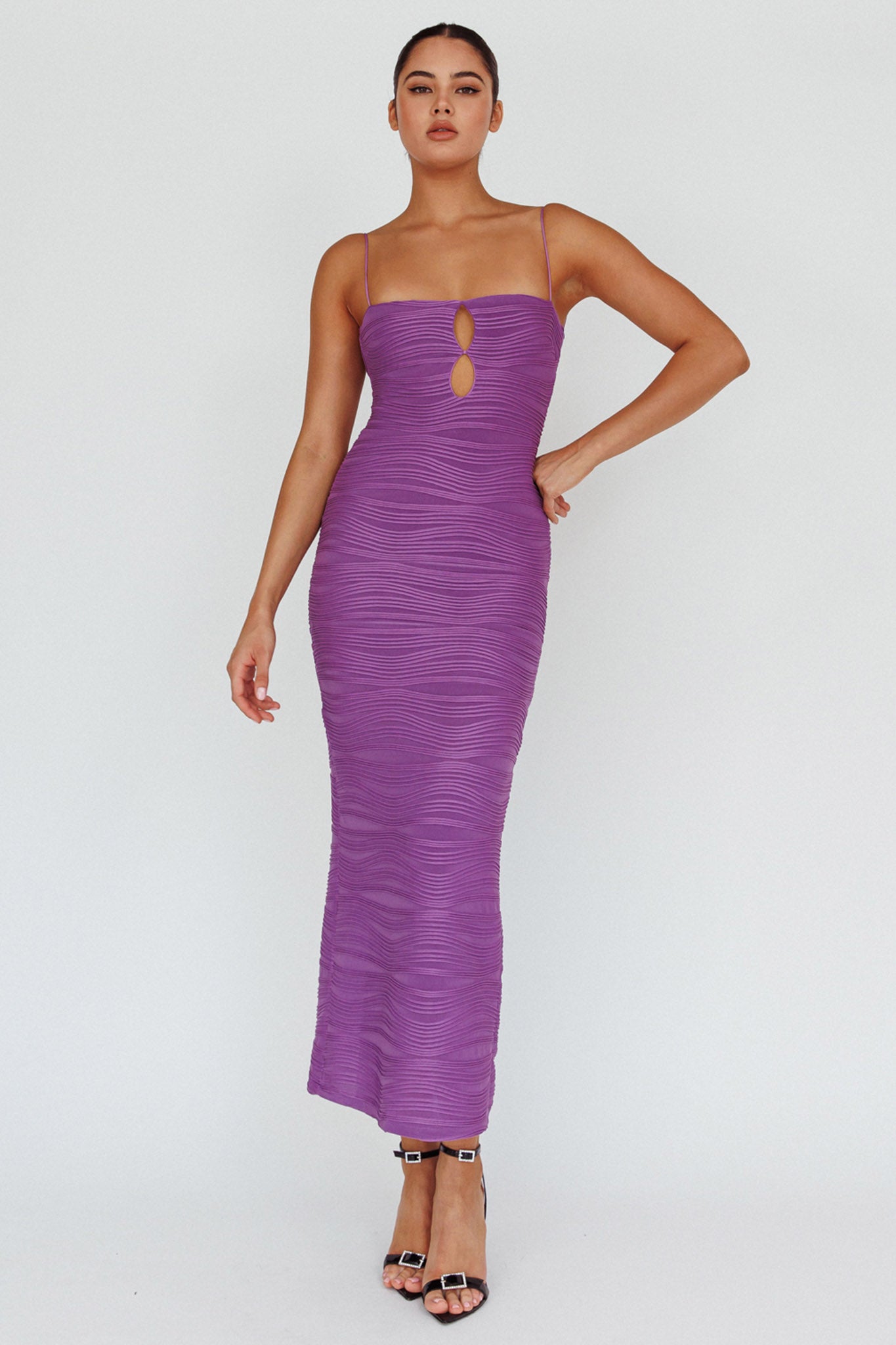 Orion Keyhole Bodice Midi Dress Purple by Selfie Leslie
