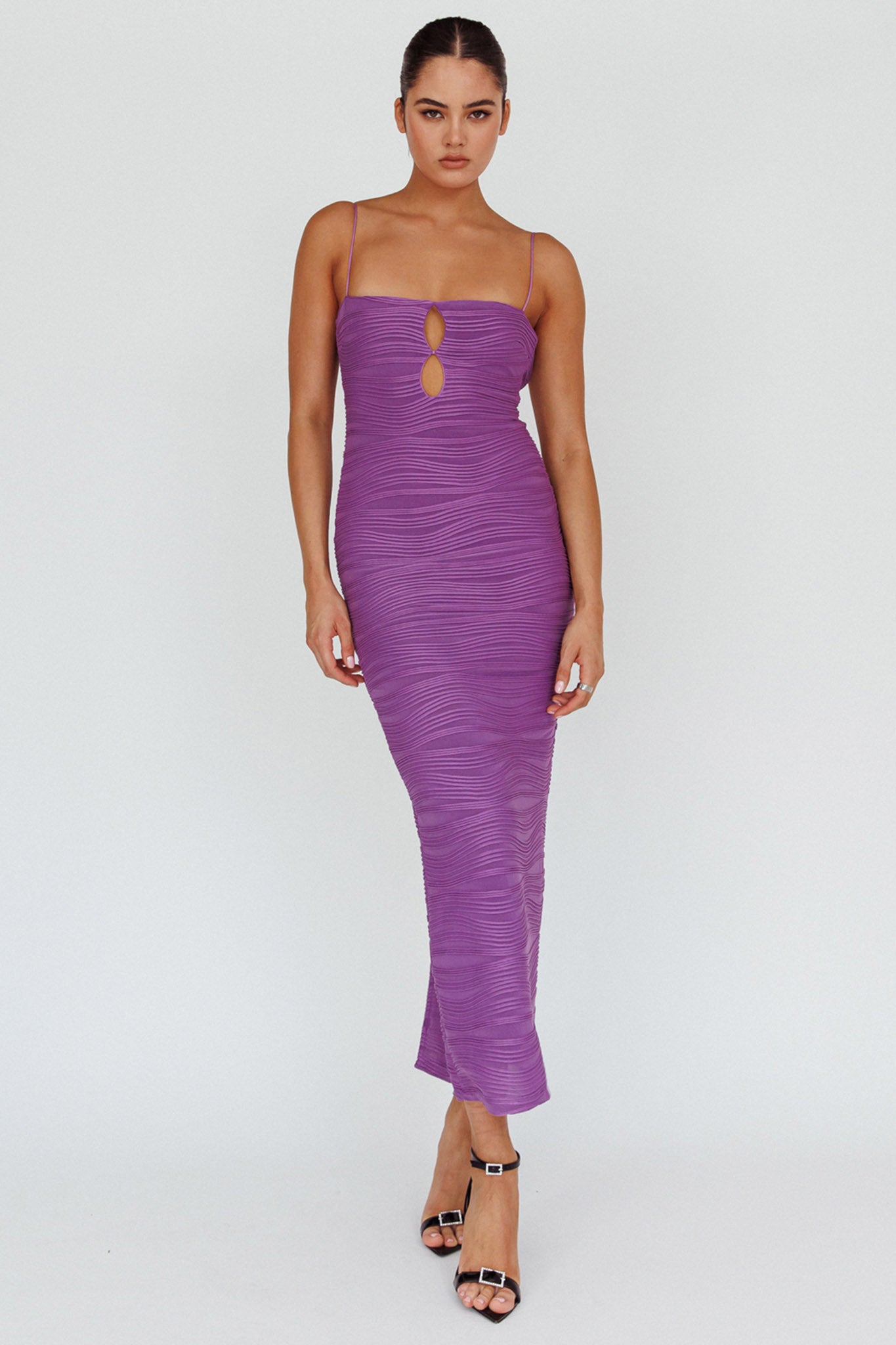 Orion Keyhole Bodice Midi Dress Purple by Selfie Leslie