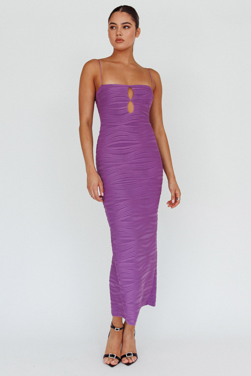 Orion Keyhole Bodice Midi Dress Purple by Selfie Leslie