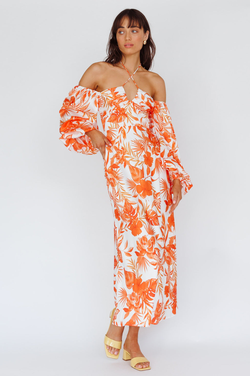 Nyree Long Sleeve Maxi Dress Tropical Orange by Selfie Leslie