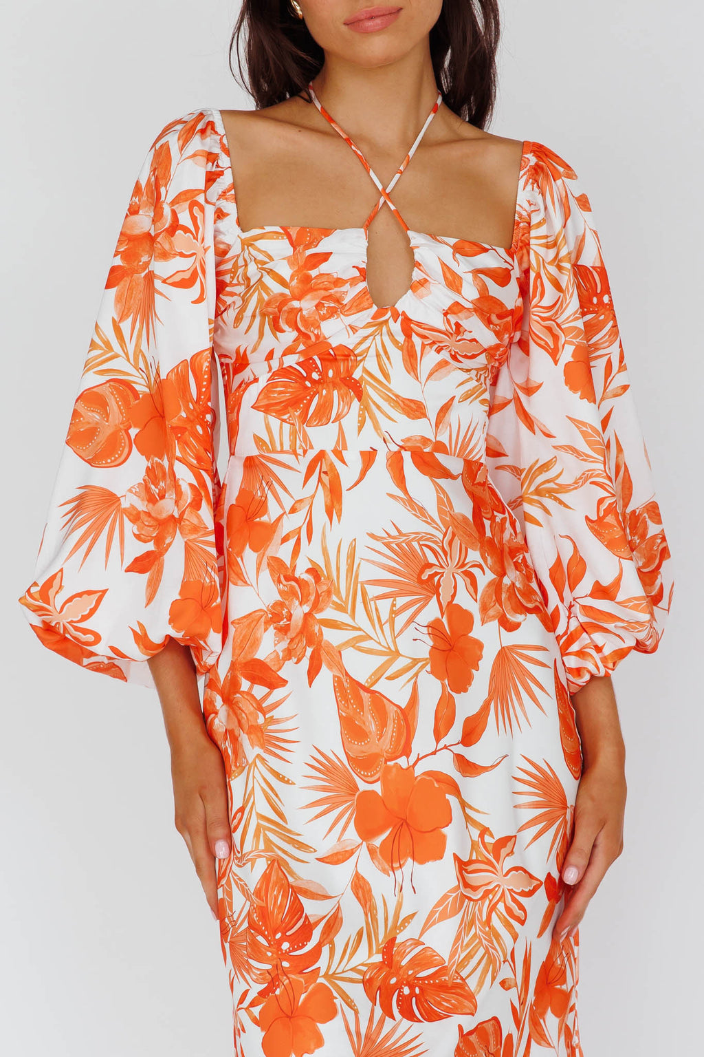 Nyree Long Sleeve Maxi Dress Tropical Orange by Selfie Leslie