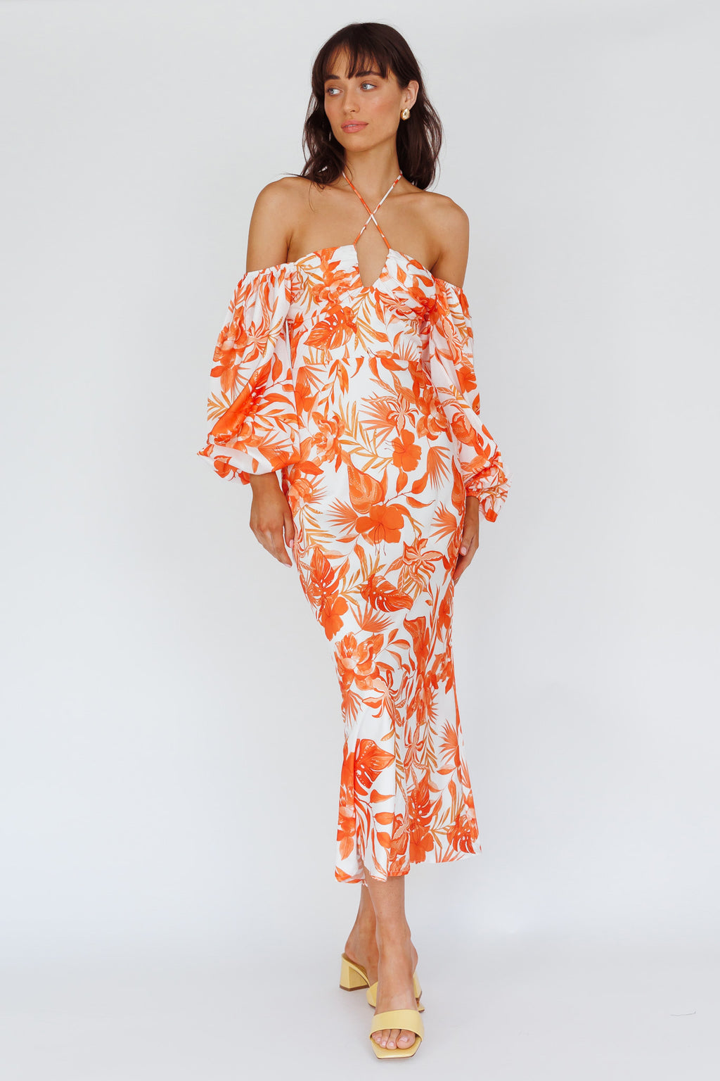 Nyree Long Sleeve Maxi Dress Tropical Orange by Selfie Leslie