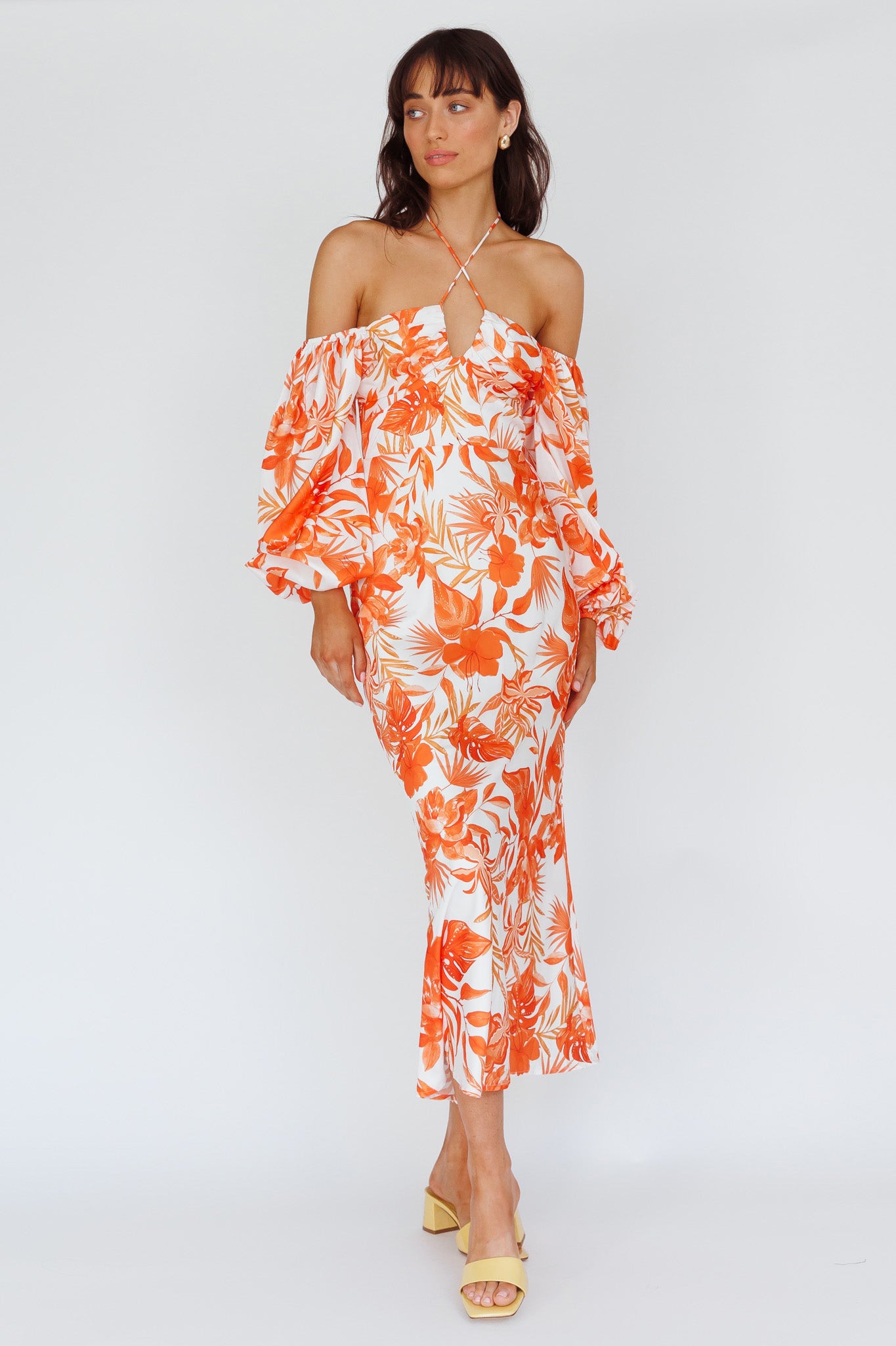 Nyree Long Sleeve Maxi Dress Tropical Orange by Selfie Leslie