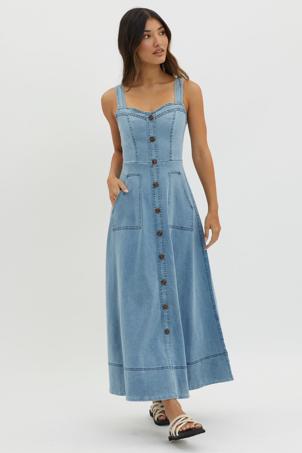 Laureen Pocket Maxi Dress Denim Blue by Selfie Leslie