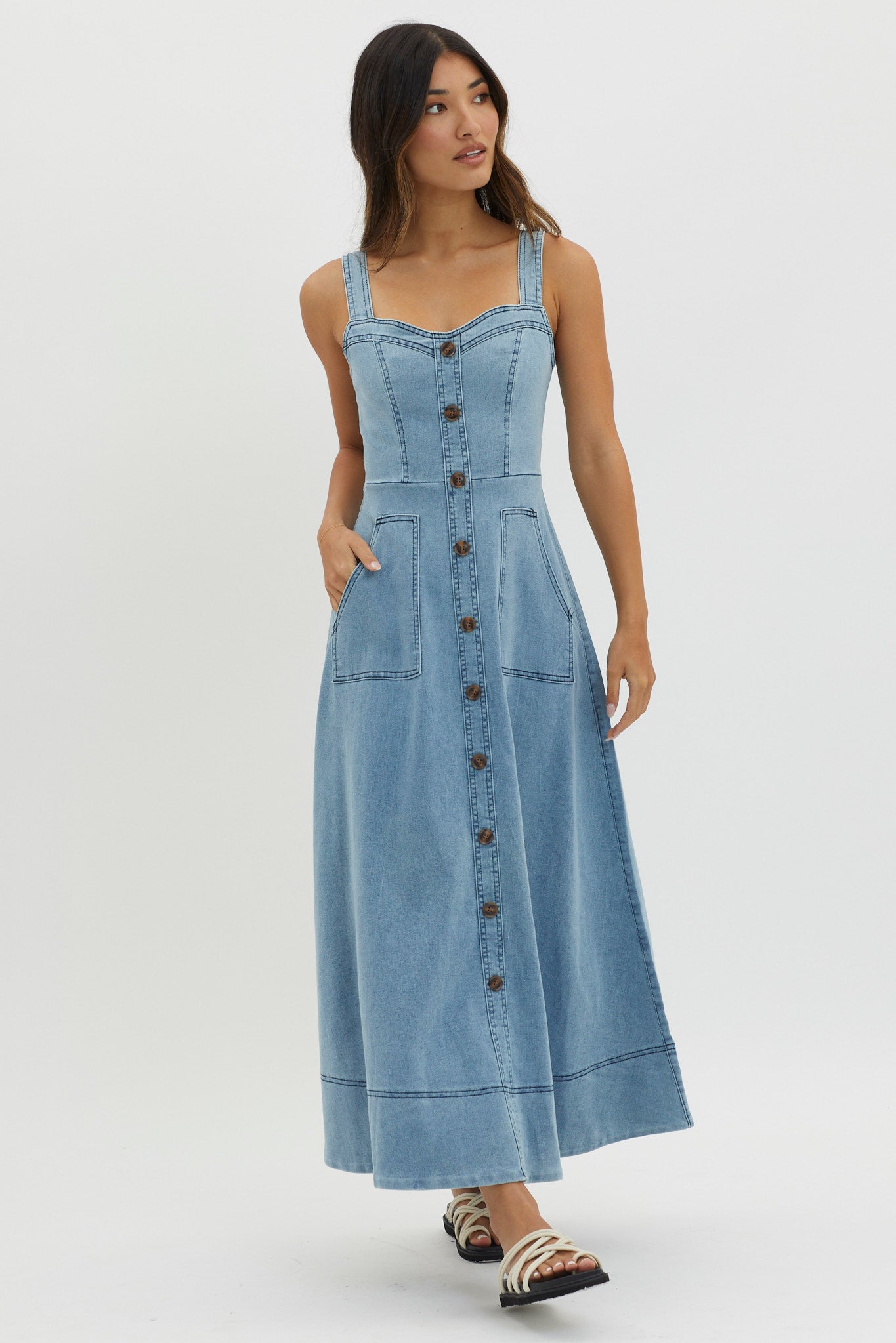 Shop the Laureen Pocket Maxi Dress Denim Blue