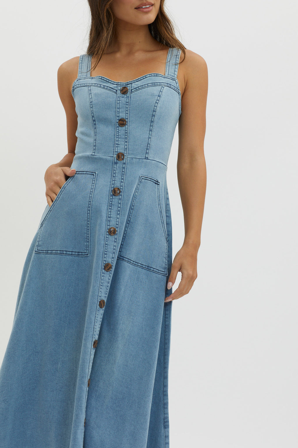Laureen Pocket Maxi Dress Denim Blue by Selfie Leslie