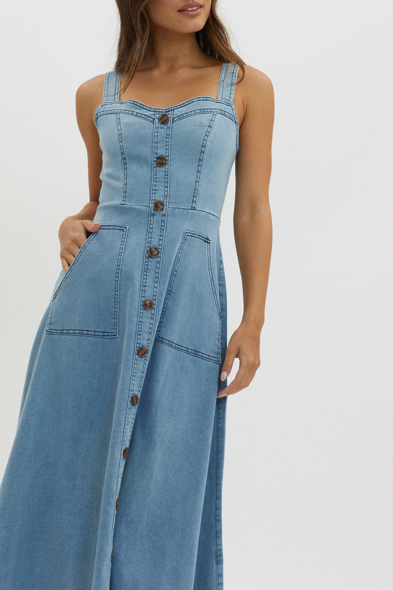 Laureen Pocket Maxi Dress Denim Blue by Selfie Leslie