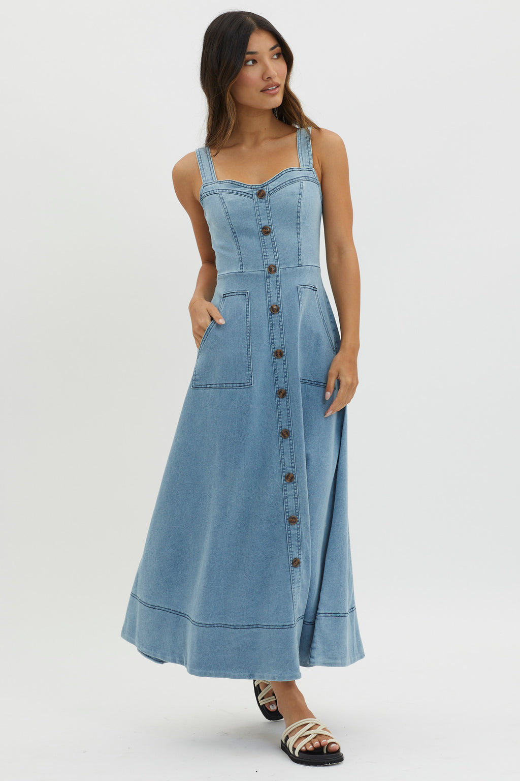Laureen Pocket Maxi Dress Denim Blue by Selfie Leslie