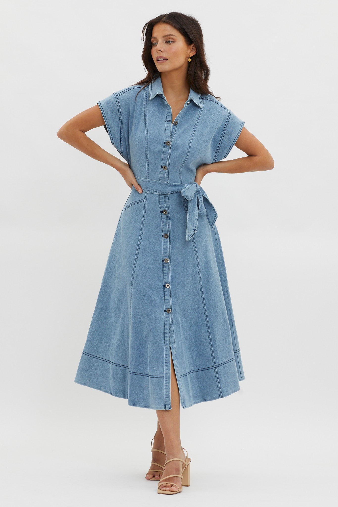 Shop the Laureen Short Sleeve Midi Dress Denim Blue