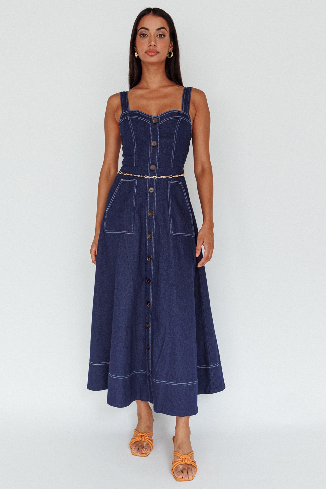 Laureen Pocket Maxi Dress Denim Indigo by Selfie Leslie