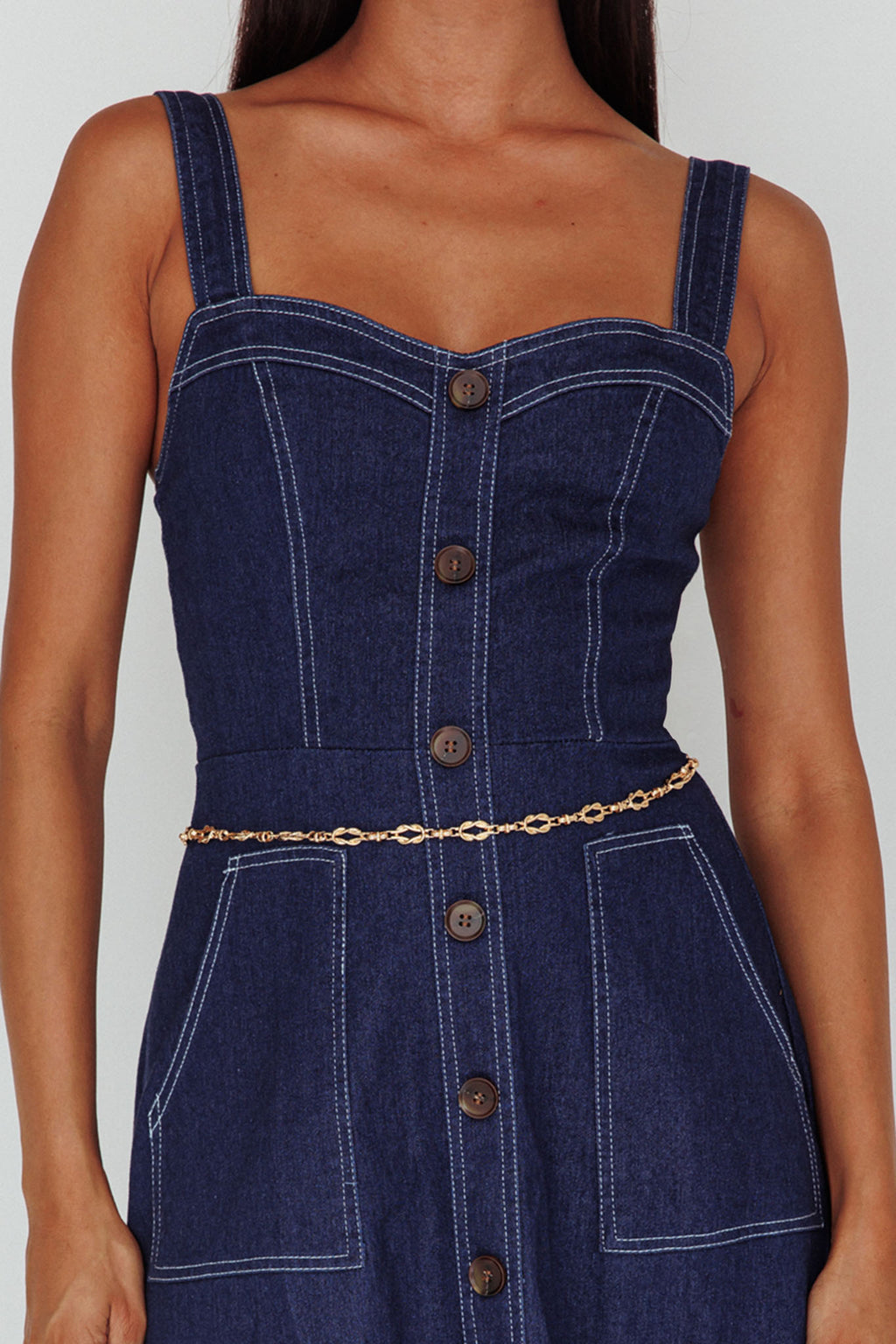 Laureen Pocket Maxi Dress Denim Indigo by Selfie Leslie