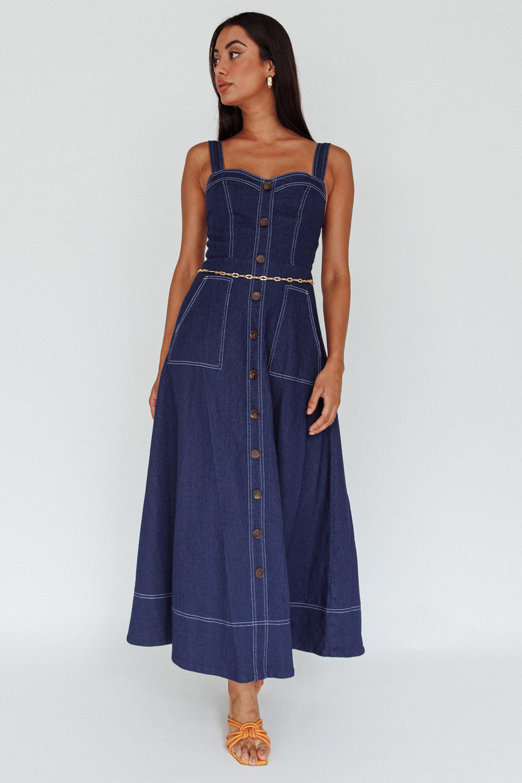 Laureen Pocket Maxi Dress Denim Indigo by Selfie Leslie
