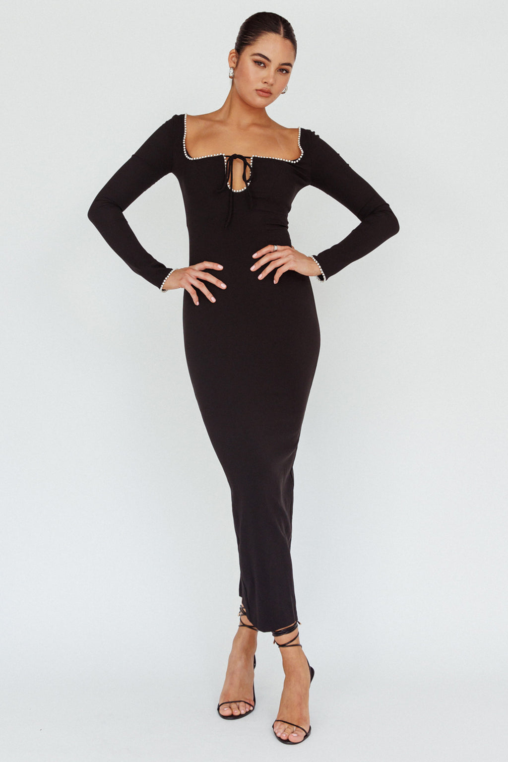 Samantha Pearl Detailing Midi Dress Black by Selfie Leslie