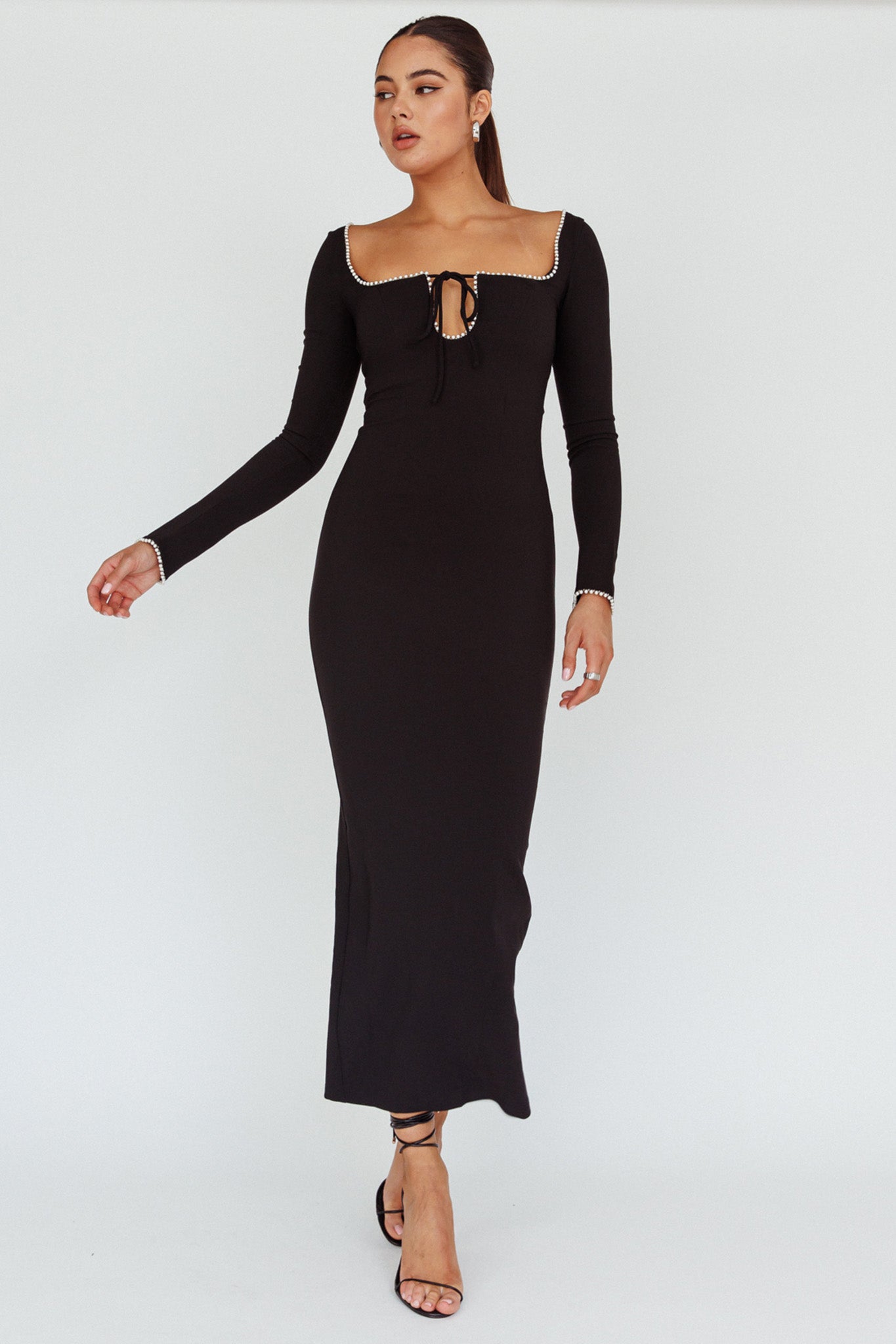 Samantha Pearl Detailing Midi Dress Black by Selfie Leslie