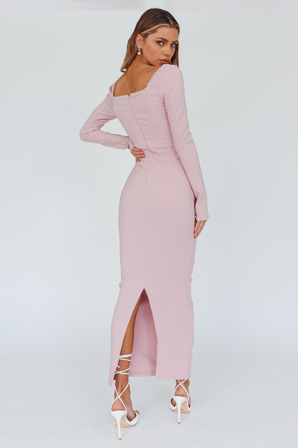 Samantha Pearl Detailing Midi Dress Blush by Selfie Leslie
