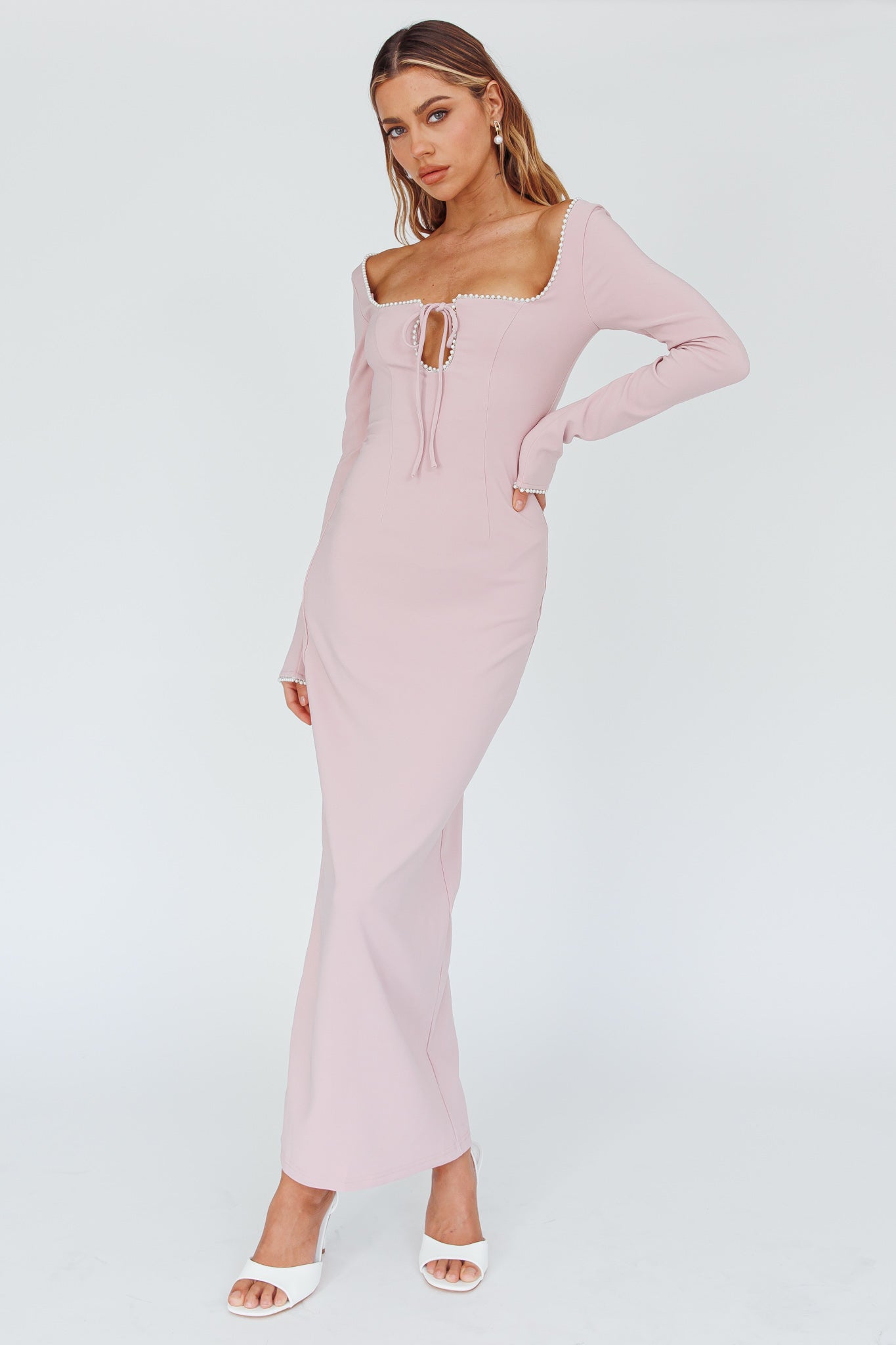 Samantha Pearl Detailing Midi Dress Blush by Selfie Leslie