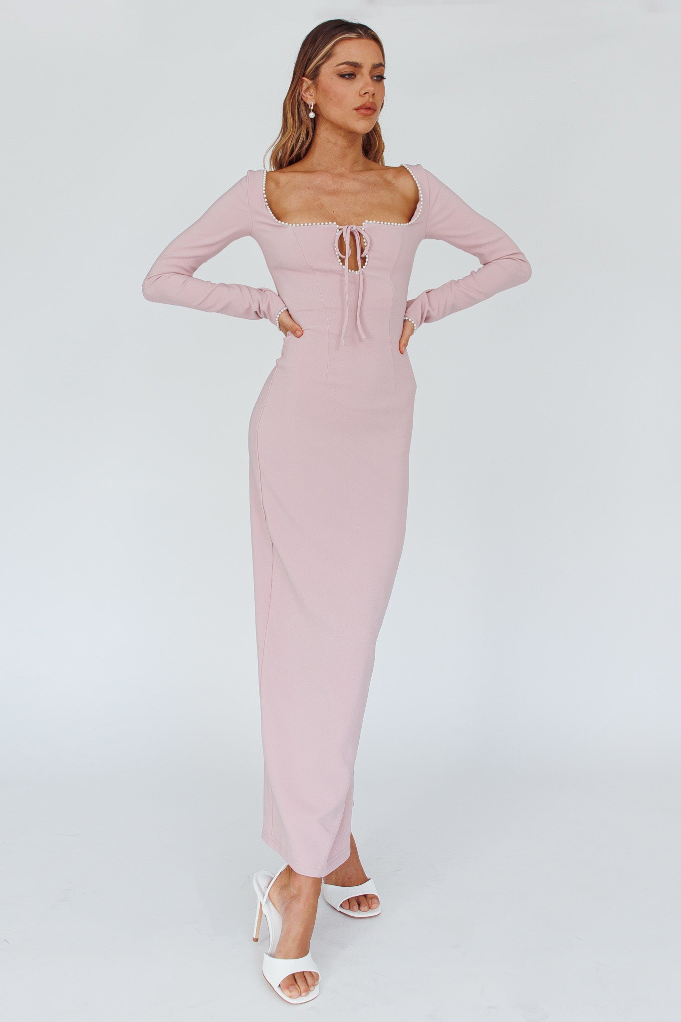 Samantha Pearl Detailing Midi Dress Blush by Selfie Leslie