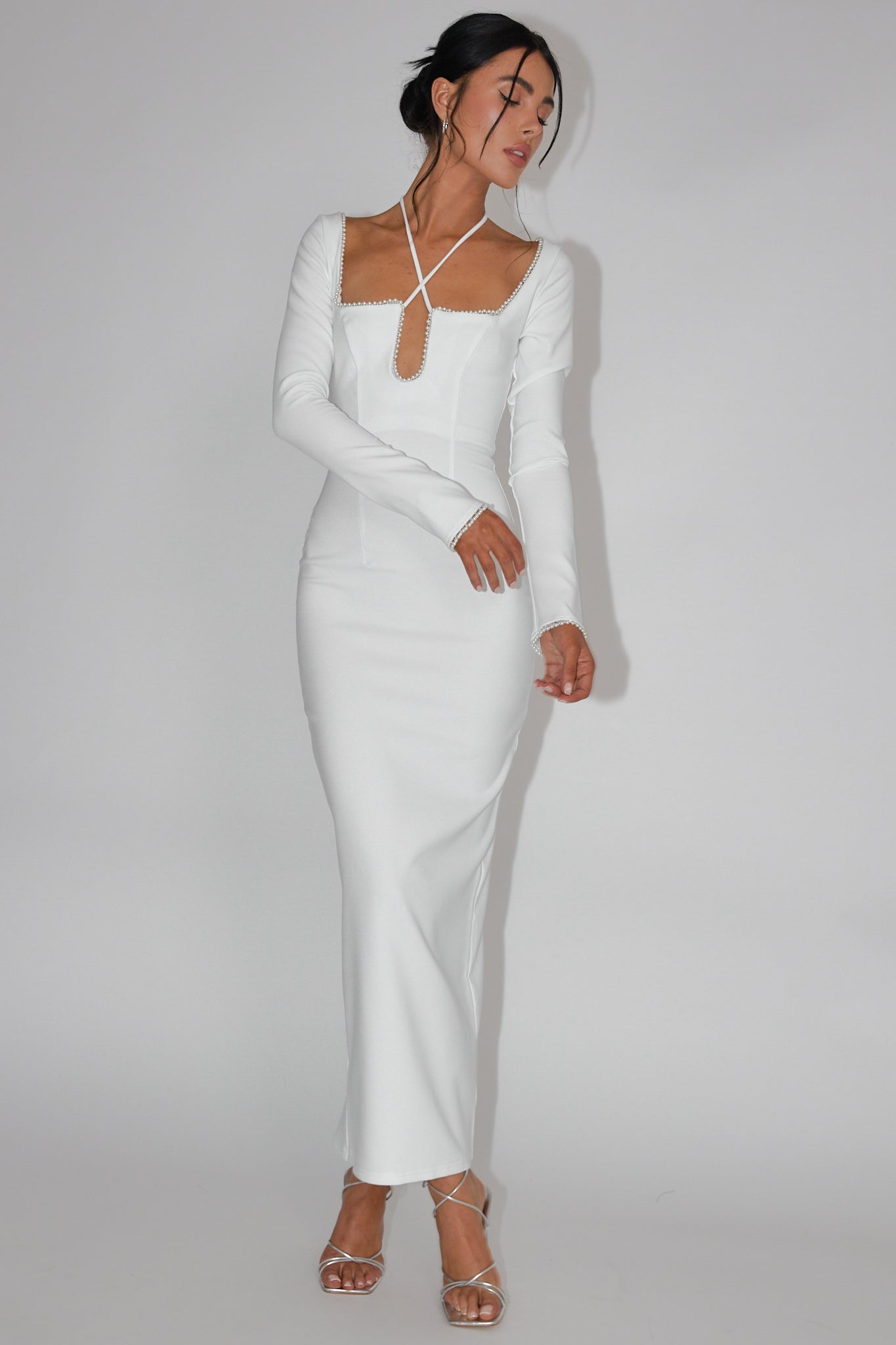 Samantha Pearl Trim Midi Dress White by Selfie Leslie
